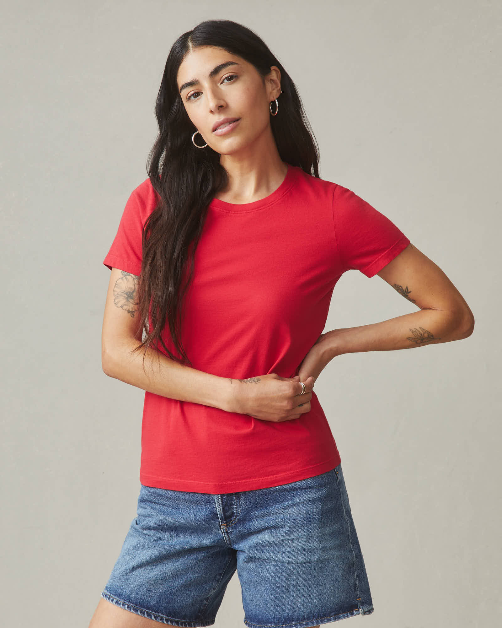 Women's Classic Cotton Crew Tee - Tango Red - Image 2
