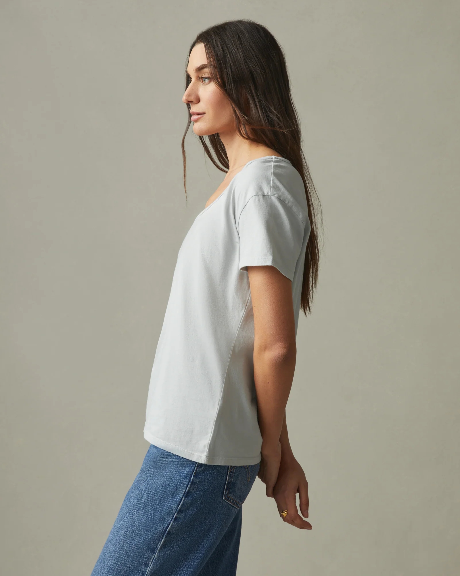 Women's Classic Cotton Scoop Tee - Pearl Blue - Image 2