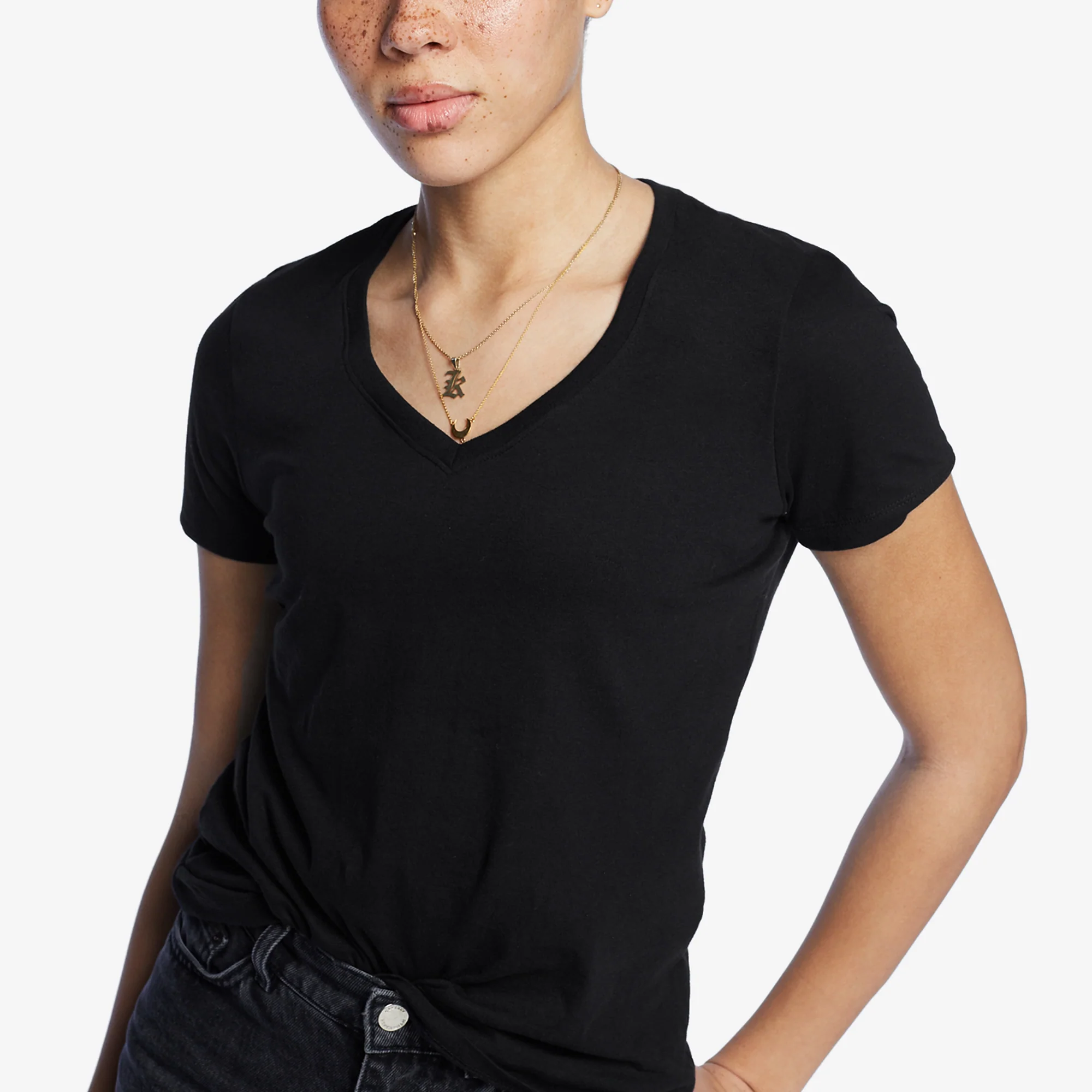 Women's Classic Cotton V-Neck Tee - Black - Image 4