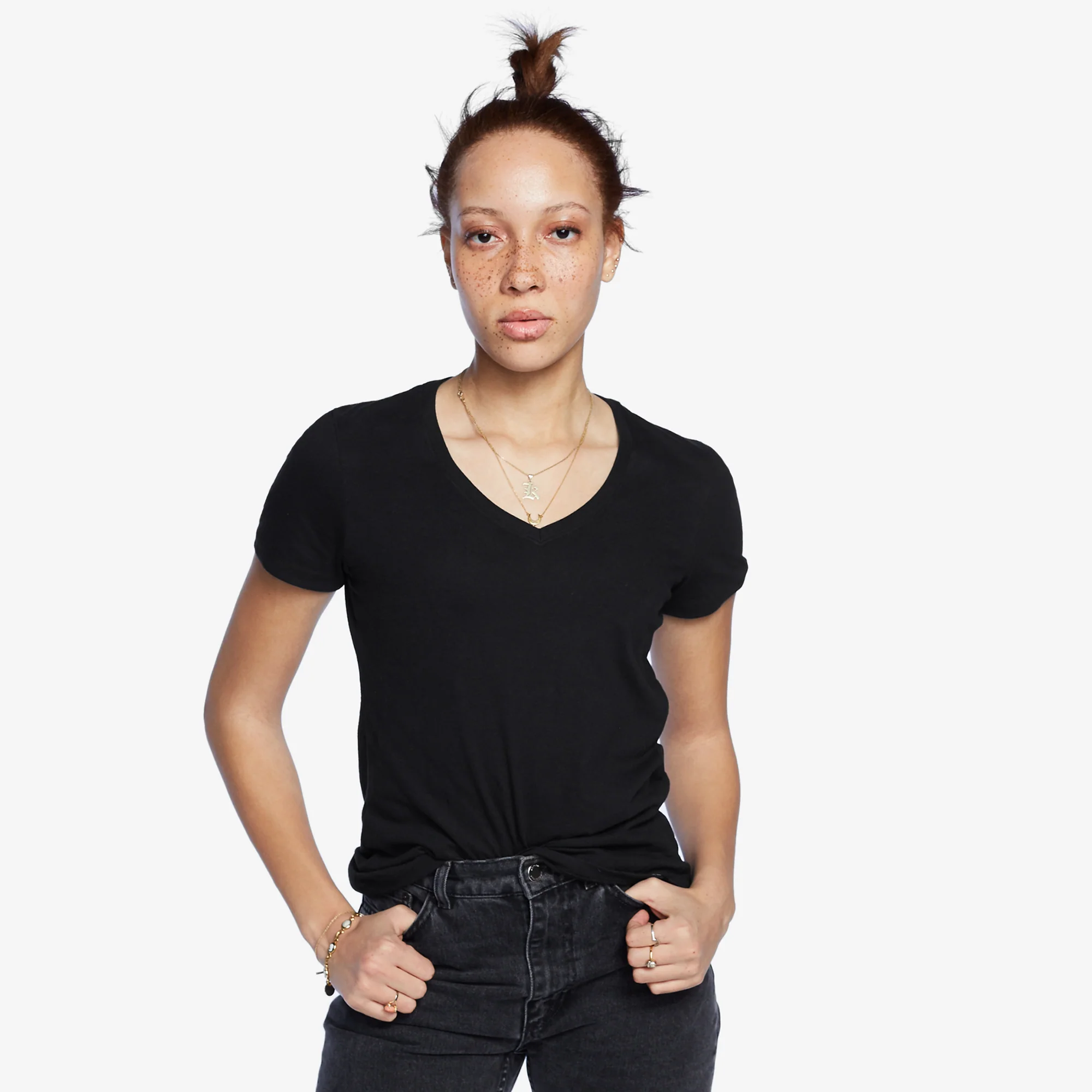Women's Classic Cotton V-Neck Tee - Black - Image 5