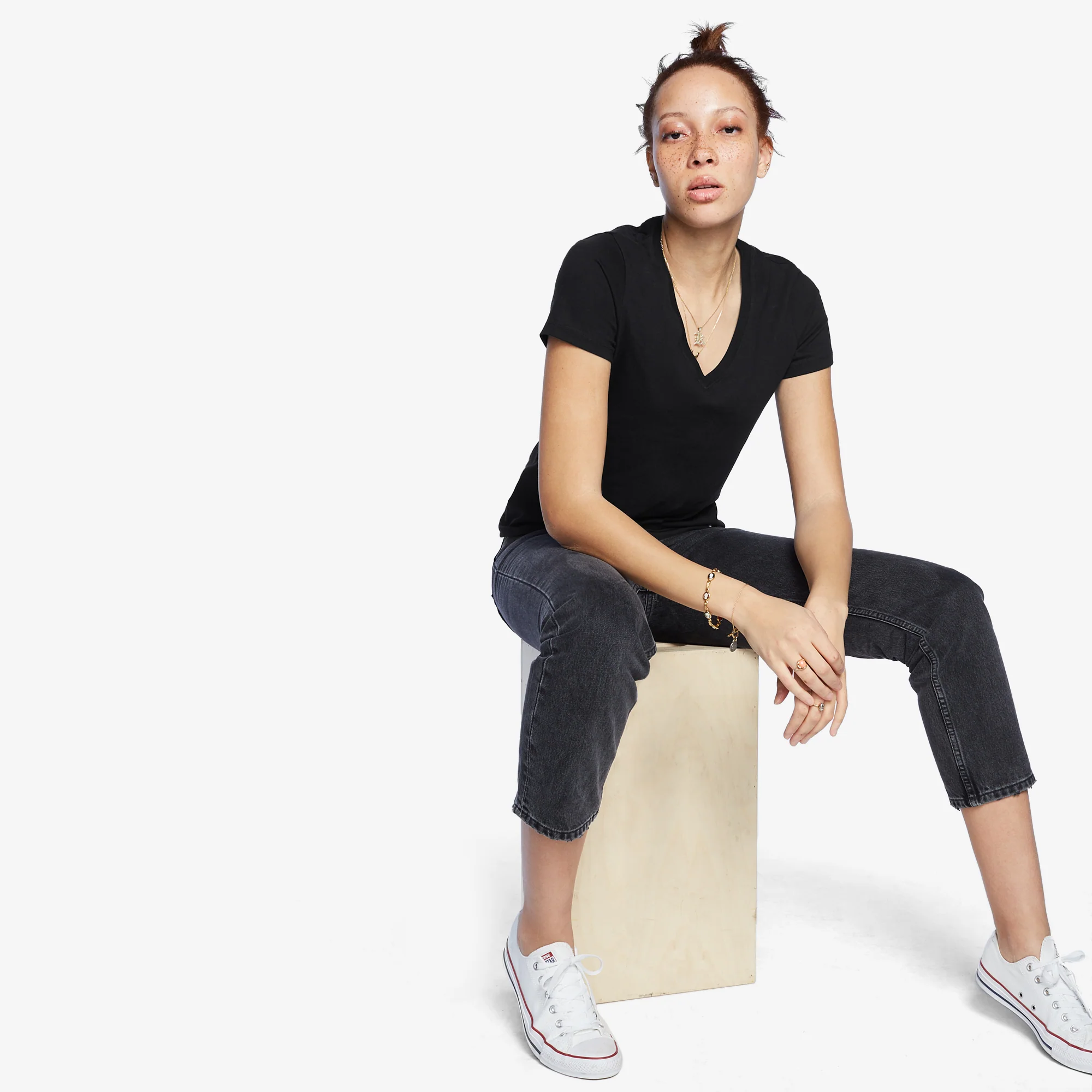 Women's Classic Cotton V-Neck Tee - Black - Image 6