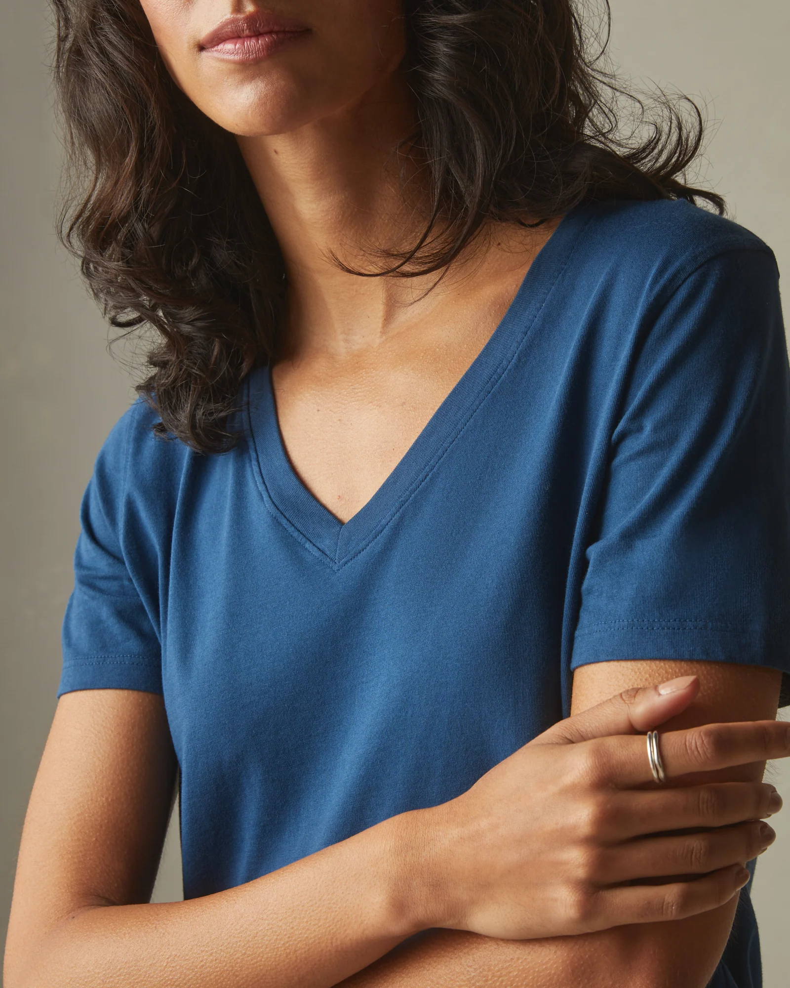 Women's Classic Cotton V-Neck Tee - Blue Storm - Image 3