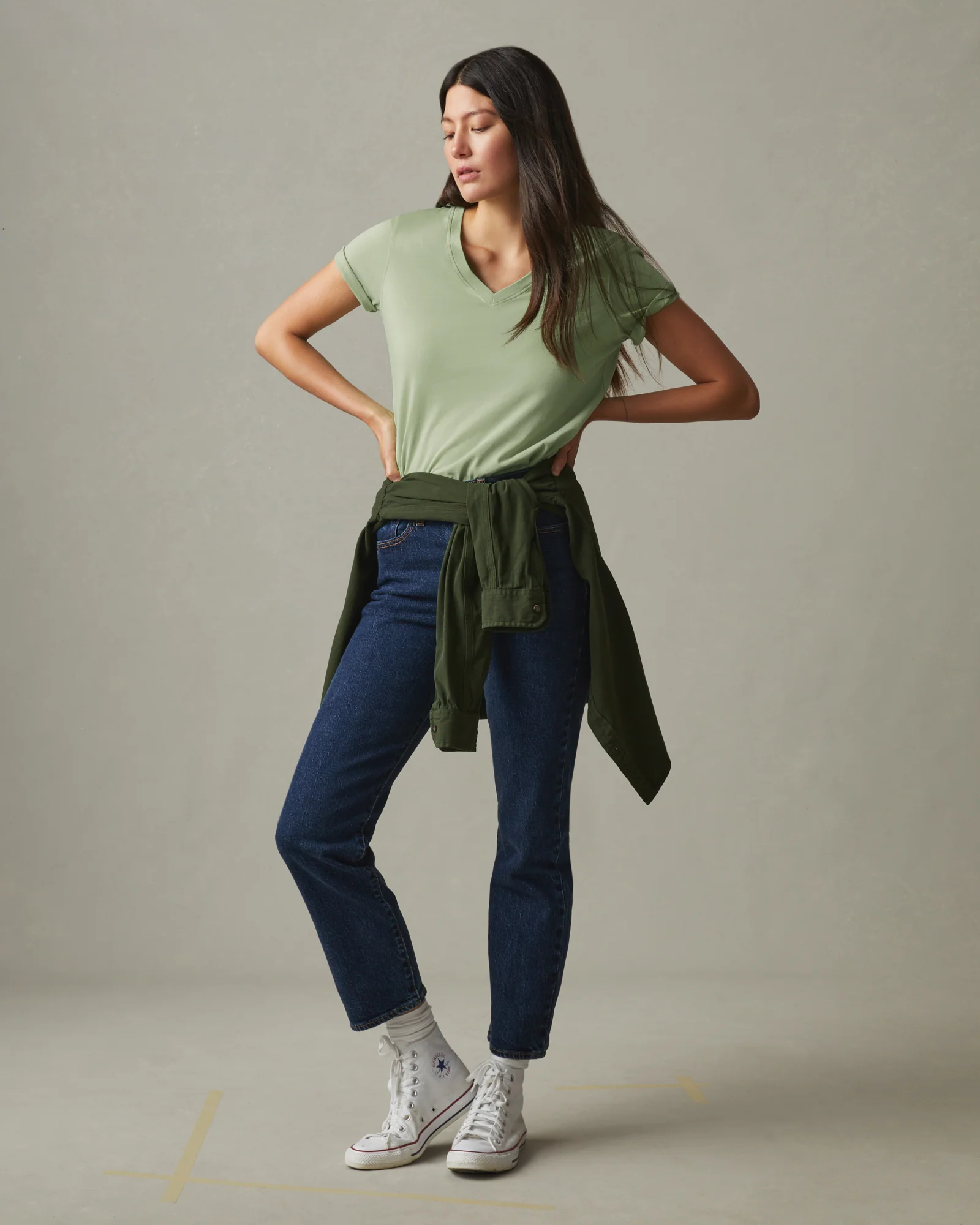 Women's Classic Cotton V-Neck Tee - Forest Shade - Image 5