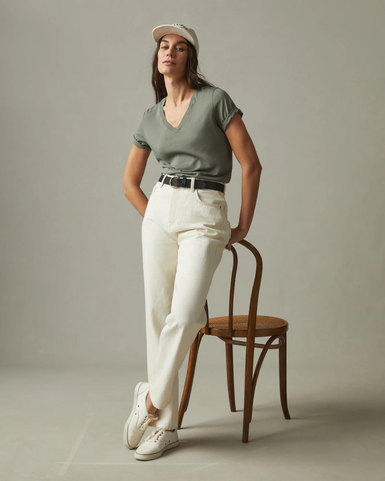 Women's Classic Cotton V-Neck Tee - Mulled Basil - Image 5