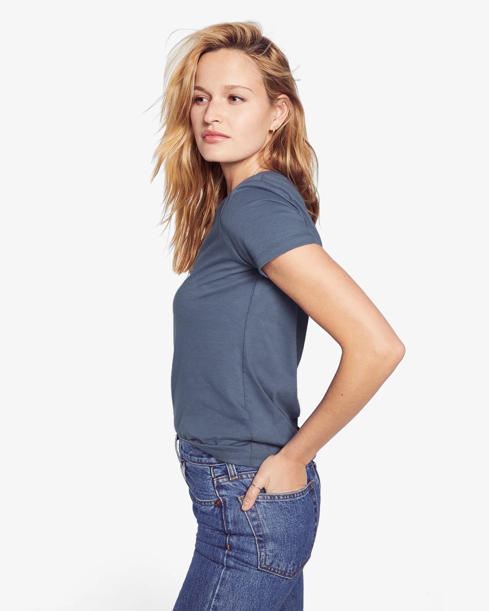 Women's Classic Cotton V-Neck Tee - Washed Navy - Image 3