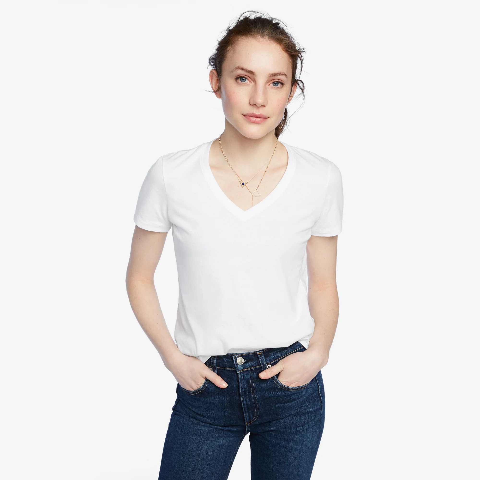 Women's Classic Cotton V-Neck Tee - White - Image 4