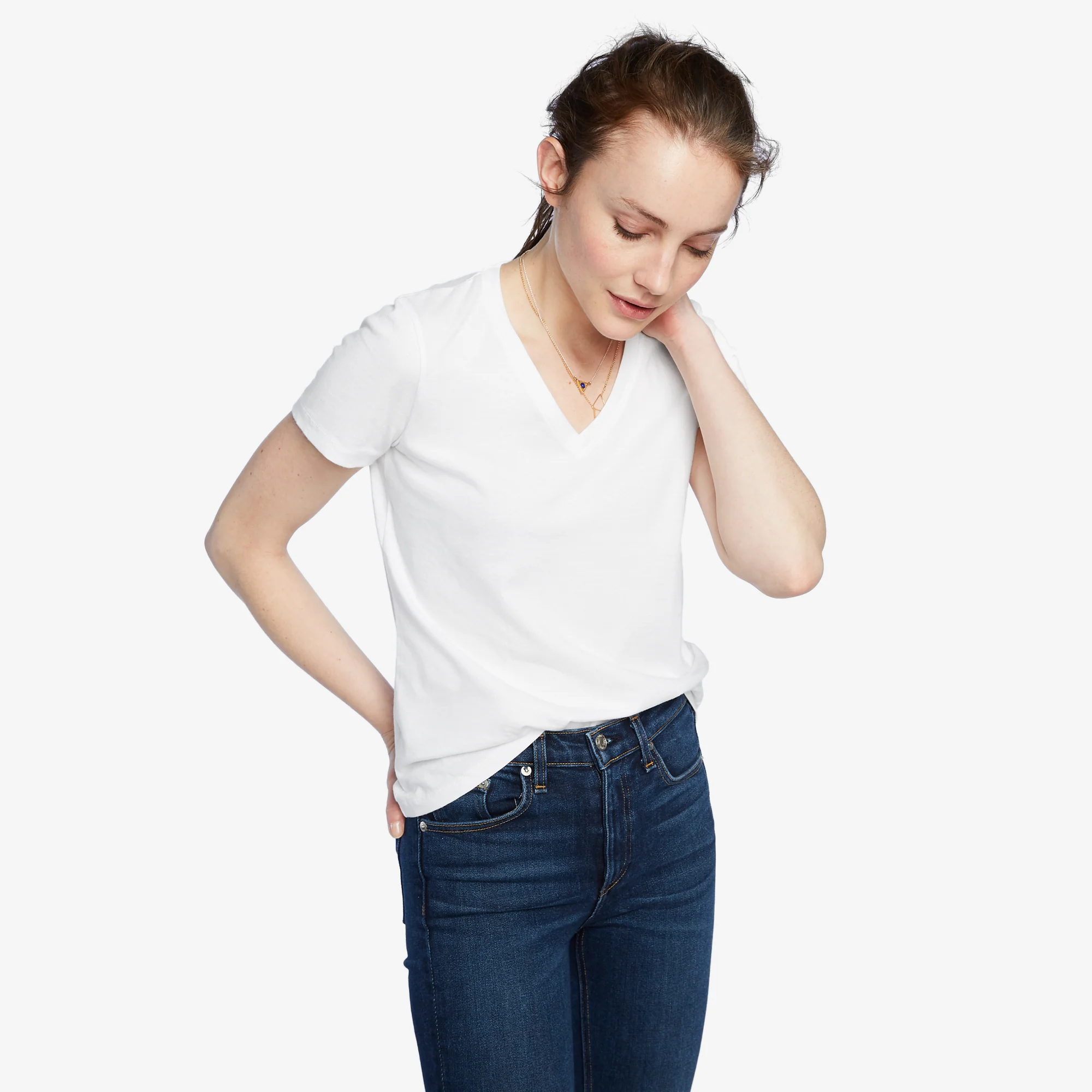 Women's Classic Cotton V-Neck Tee - White - Image 5
