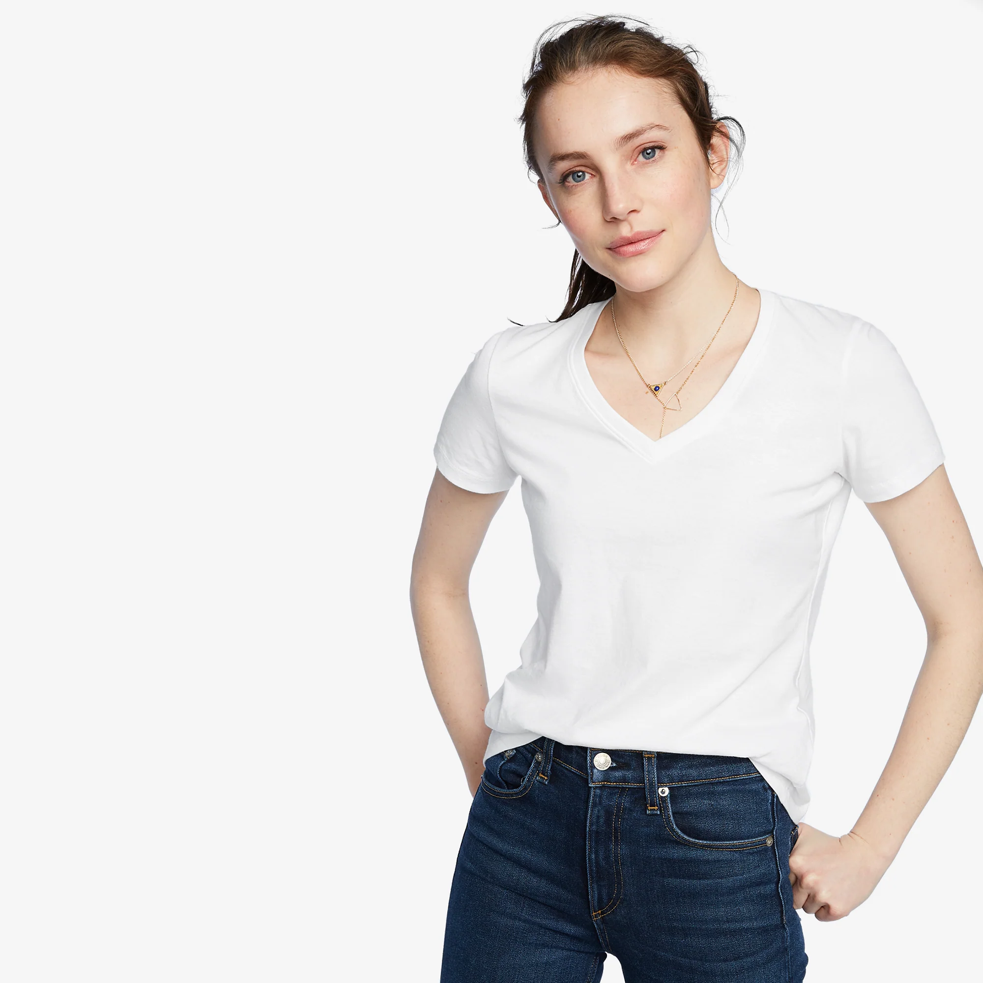 Women's Classic Cotton V-Neck Tee - White - Image 6