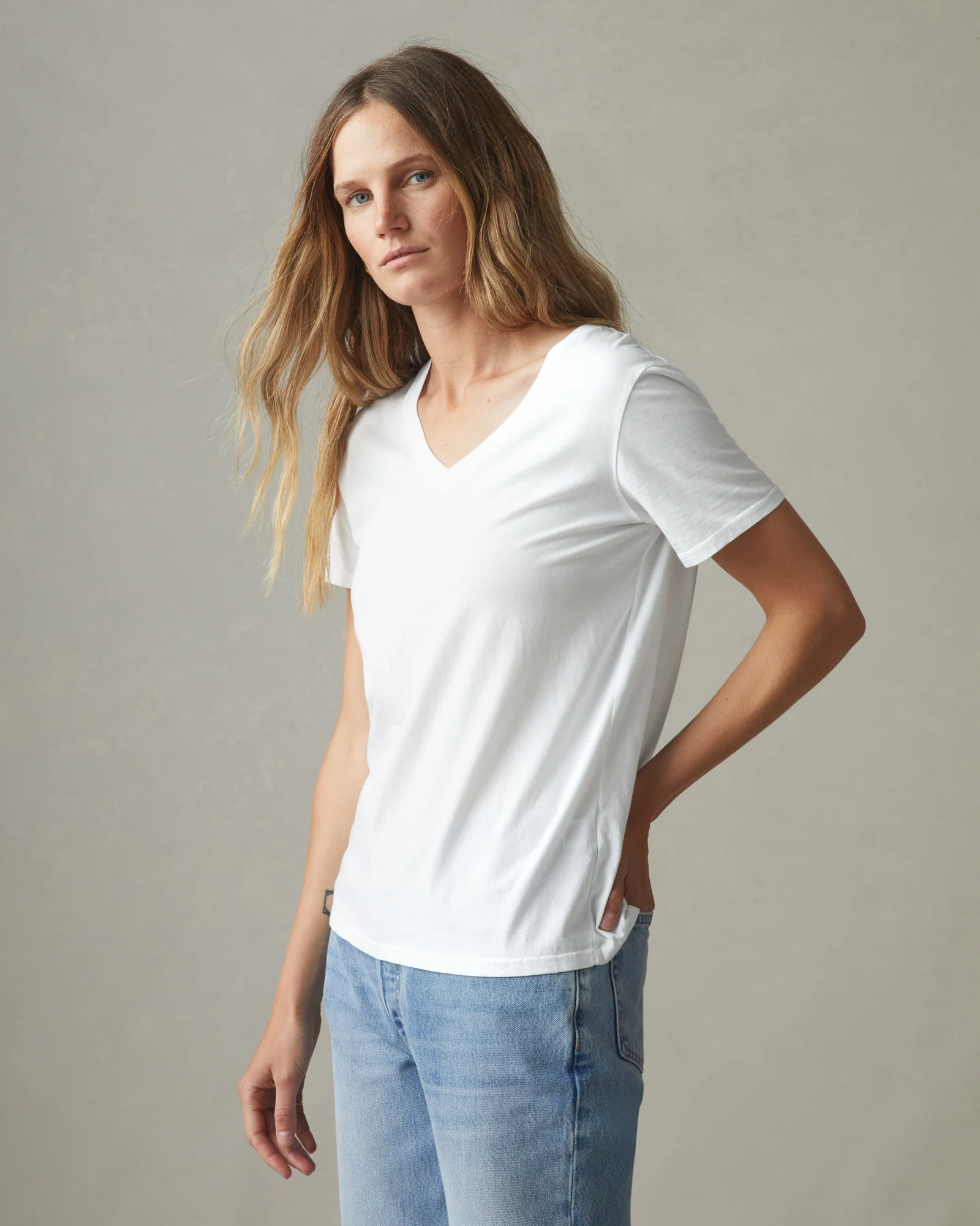 Women's Classic Cotton V-Neck Tee - White - Image 3
