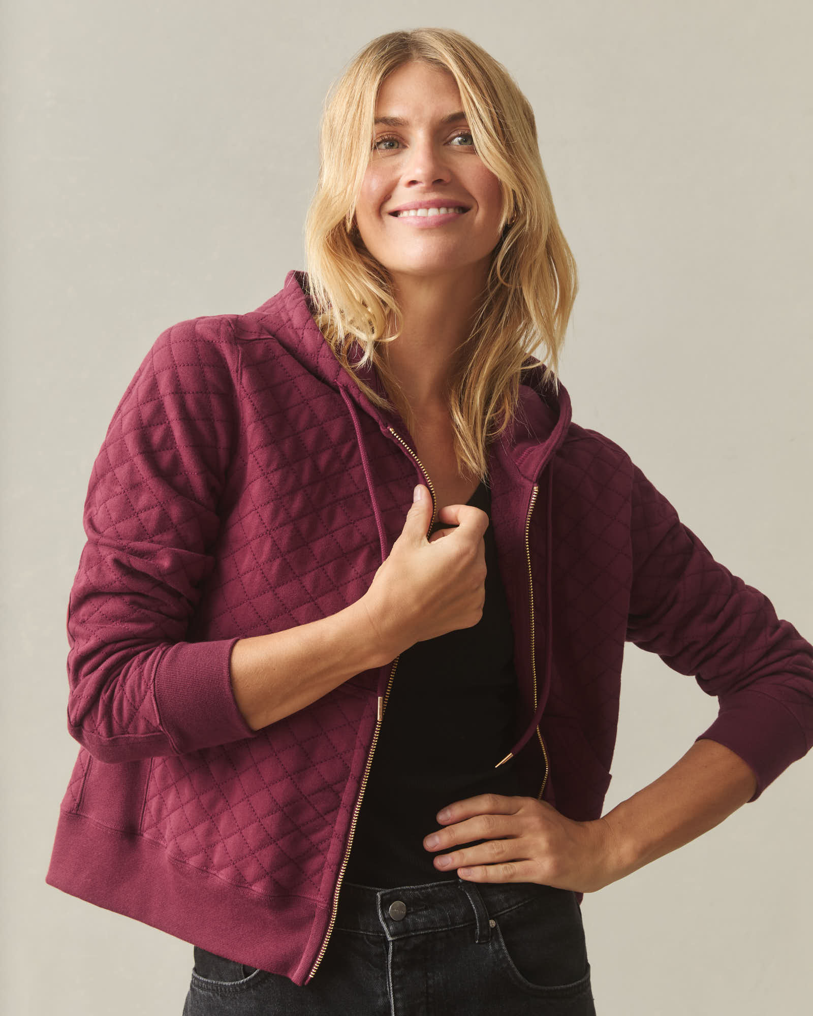 Women's Diamond Stitch Classic Full Zip - Pomegranate - Image 2