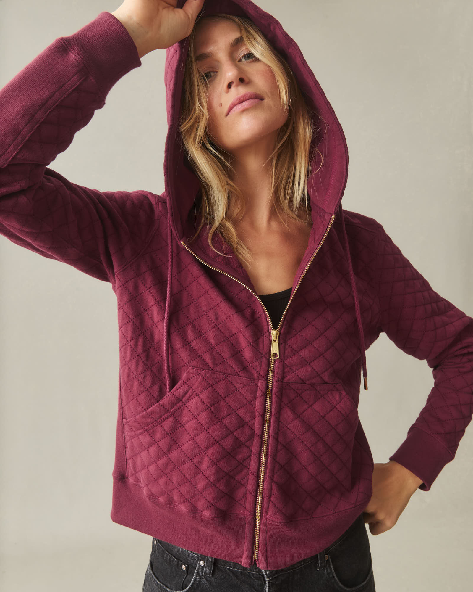Women's Diamond Stitch Classic Full Zip - Pomegranate - Image 3