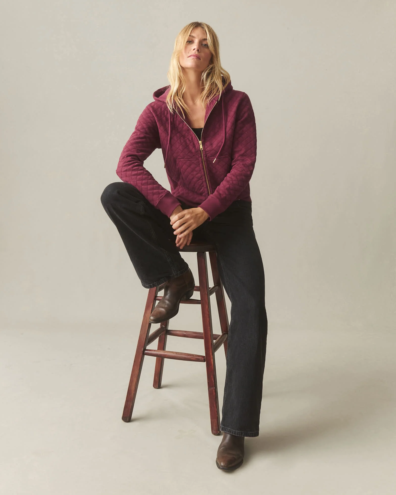 Women's Diamond Stitch Classic Full Zip - Pomegranate - Image 5