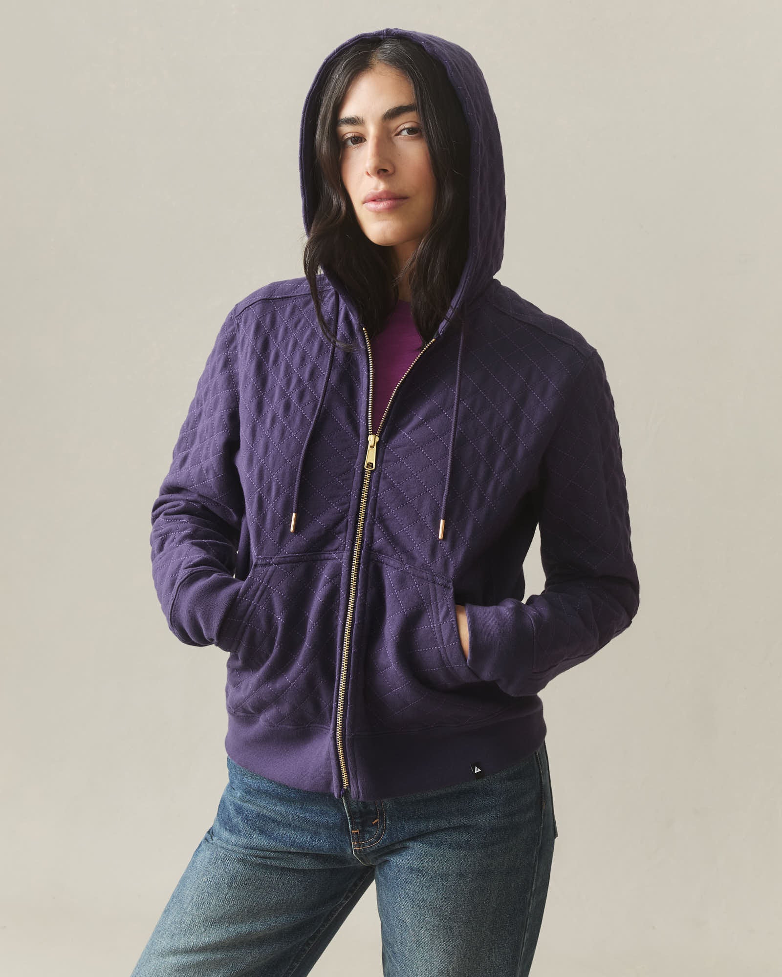 Women's Diamond Stitch Classic Full Zip - Purple Velvet - Image 2
