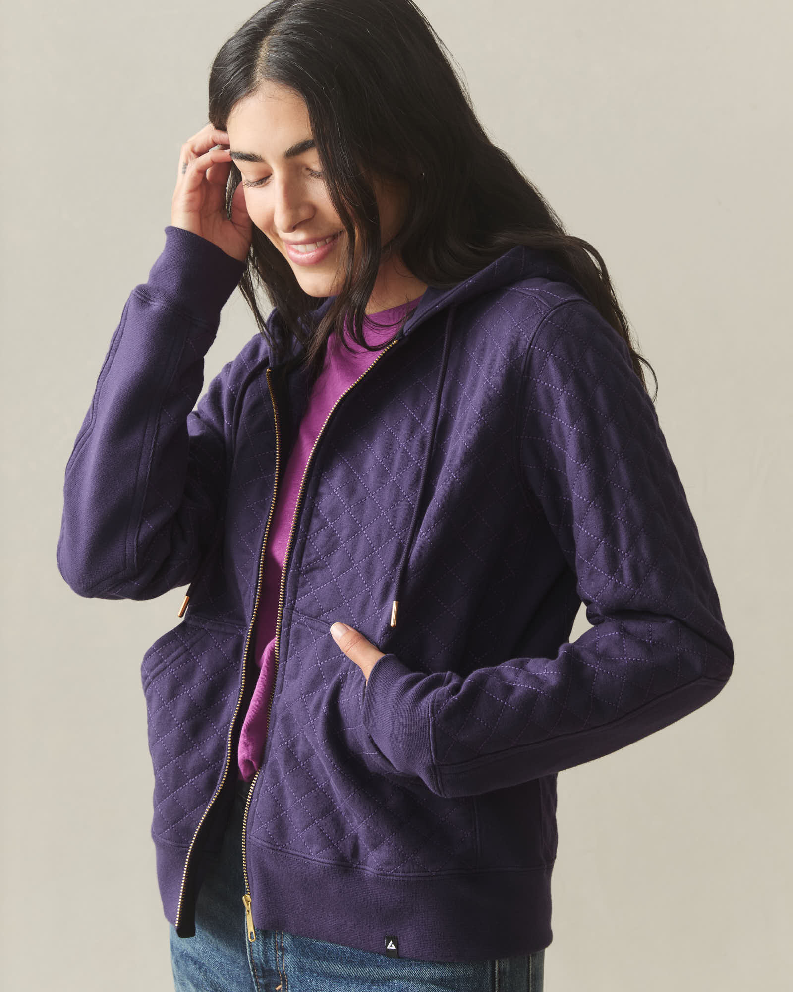 Women's Diamond Stitch Classic Full Zip - Purple Velvet - Image 3