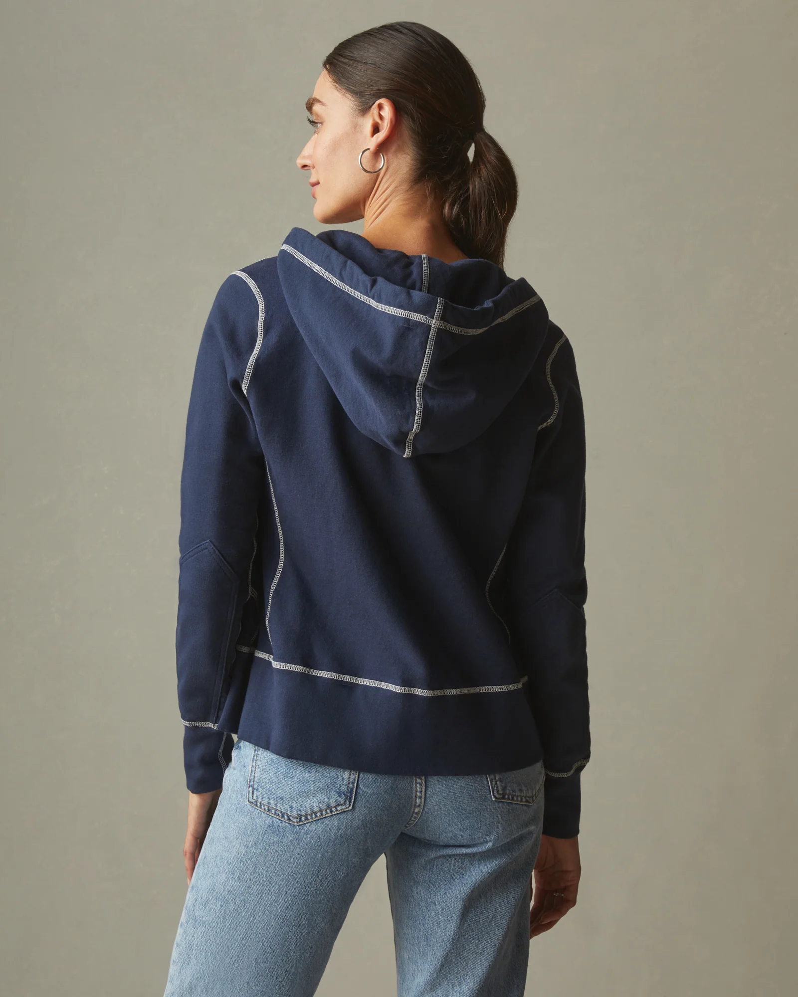 womens-classic-full-zip-contrast-stitch-oxford-blue - Image 3