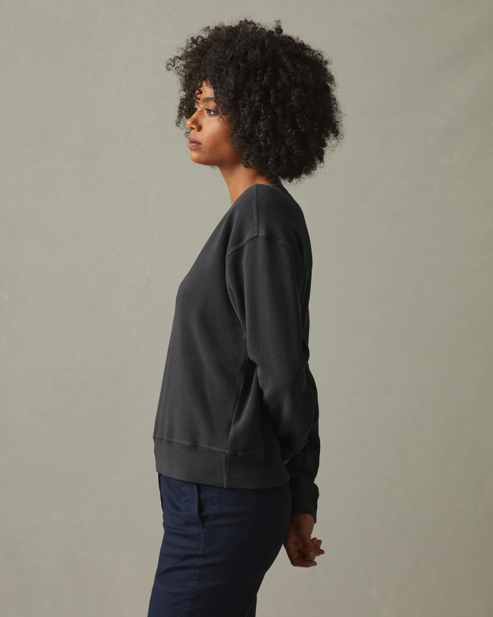 Women's Cotton V-Neck Sweater - Stone - Image 2