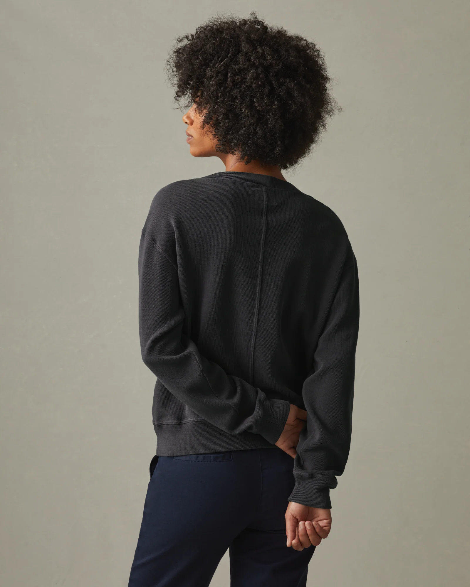 Women's Cotton V-Neck Sweater - Stone - Image 3