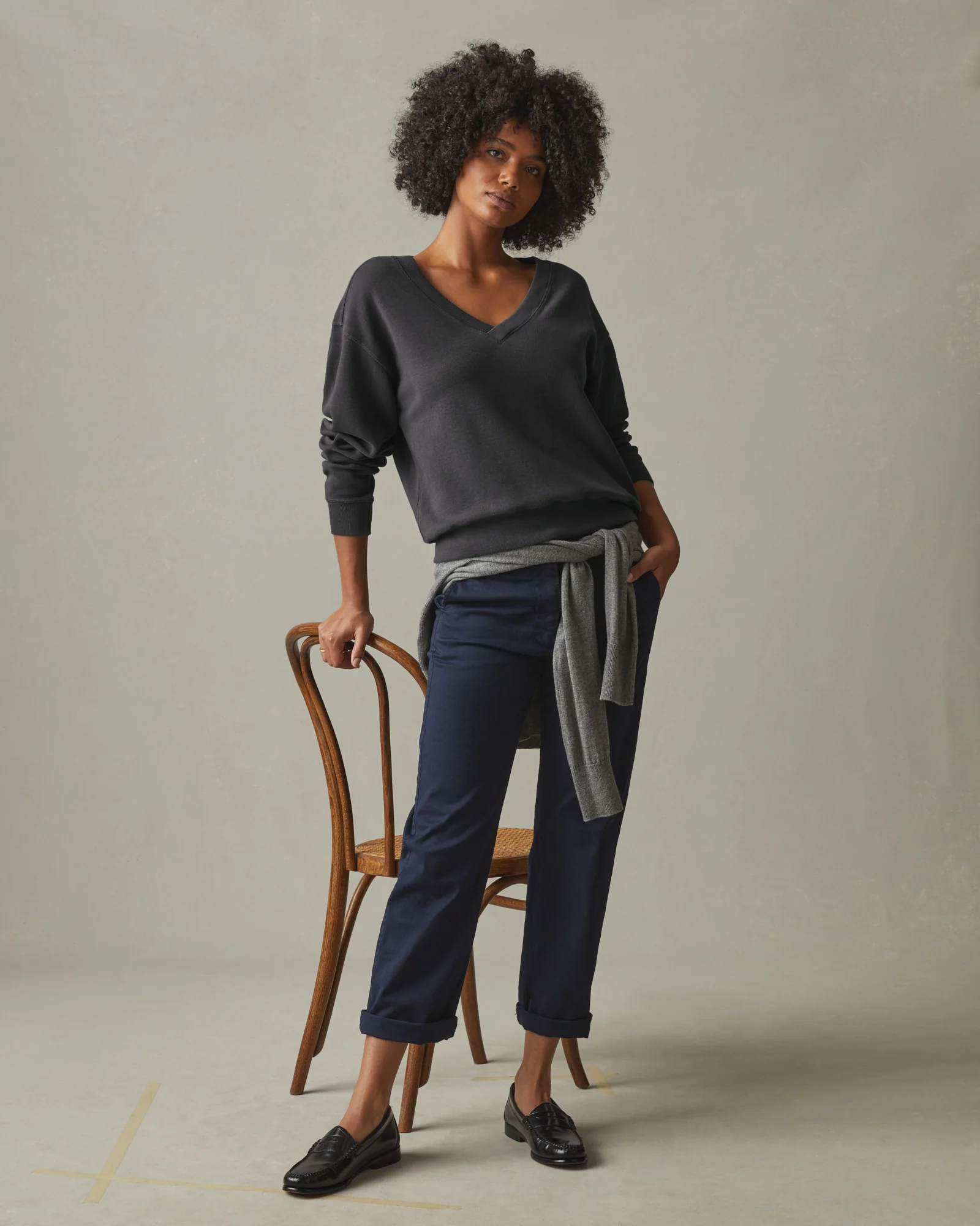 Women's Cotton V-Neck Sweater - Stone - Image 5