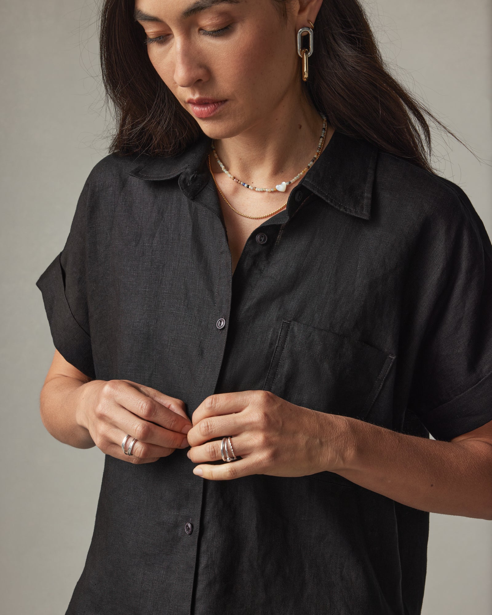 Women's Linen Shirt - Meteorite - Image 4