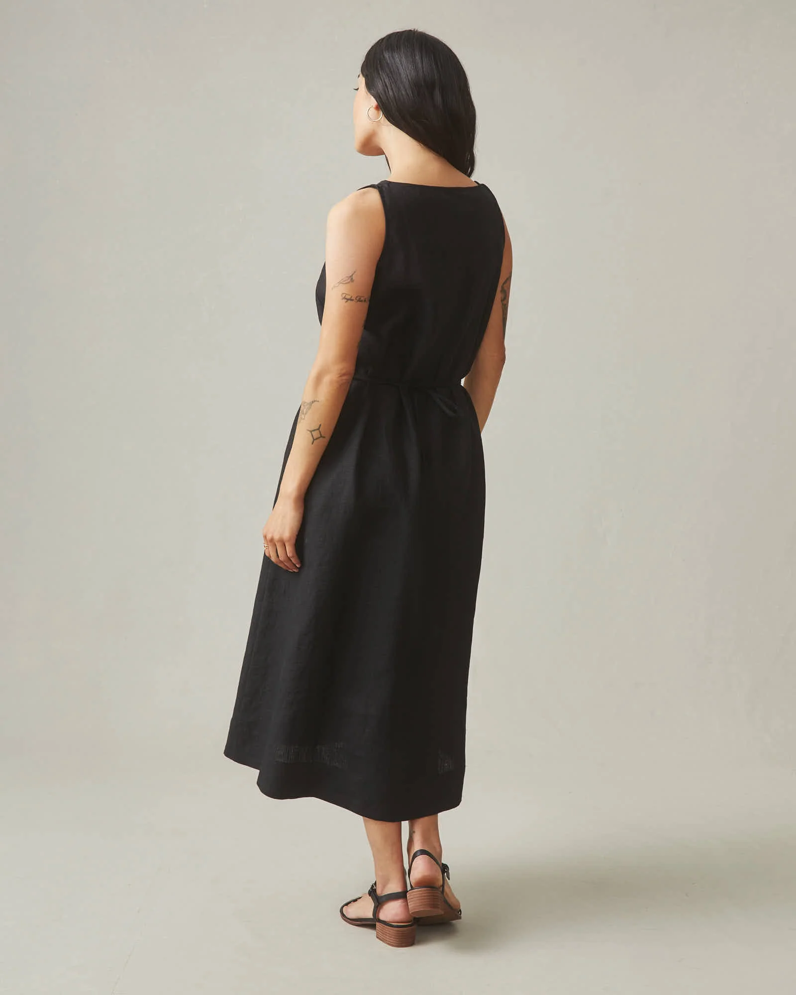 Women's Linen Tie Dress - Meteorite - Image 4