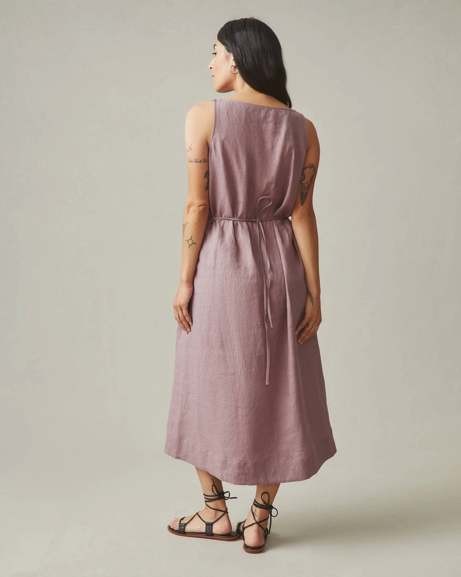 Women's Linen Tie Dress - Twilight Mauve - Image 3