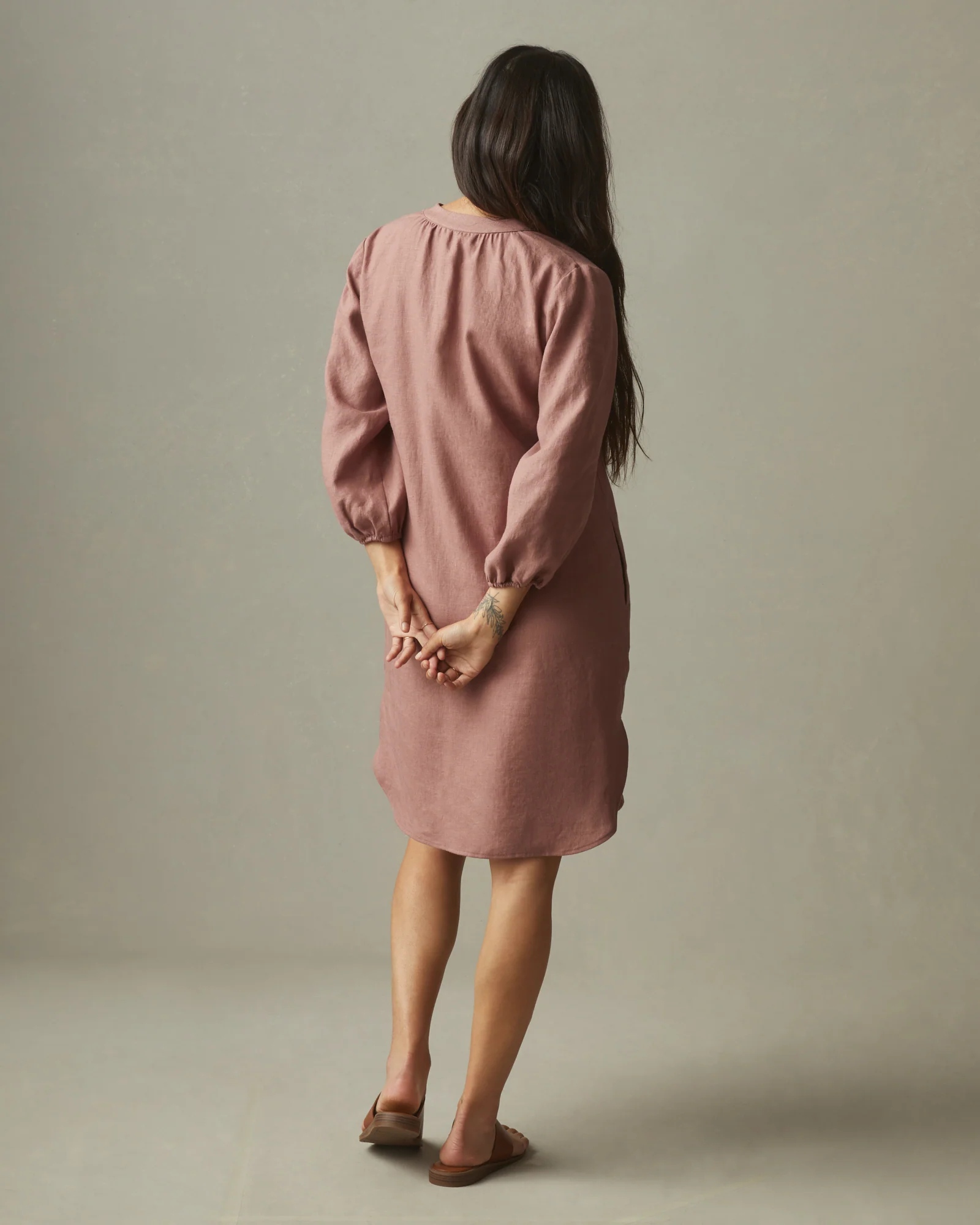 Women's Linen Tunic Dress - Burlwood - Image 3