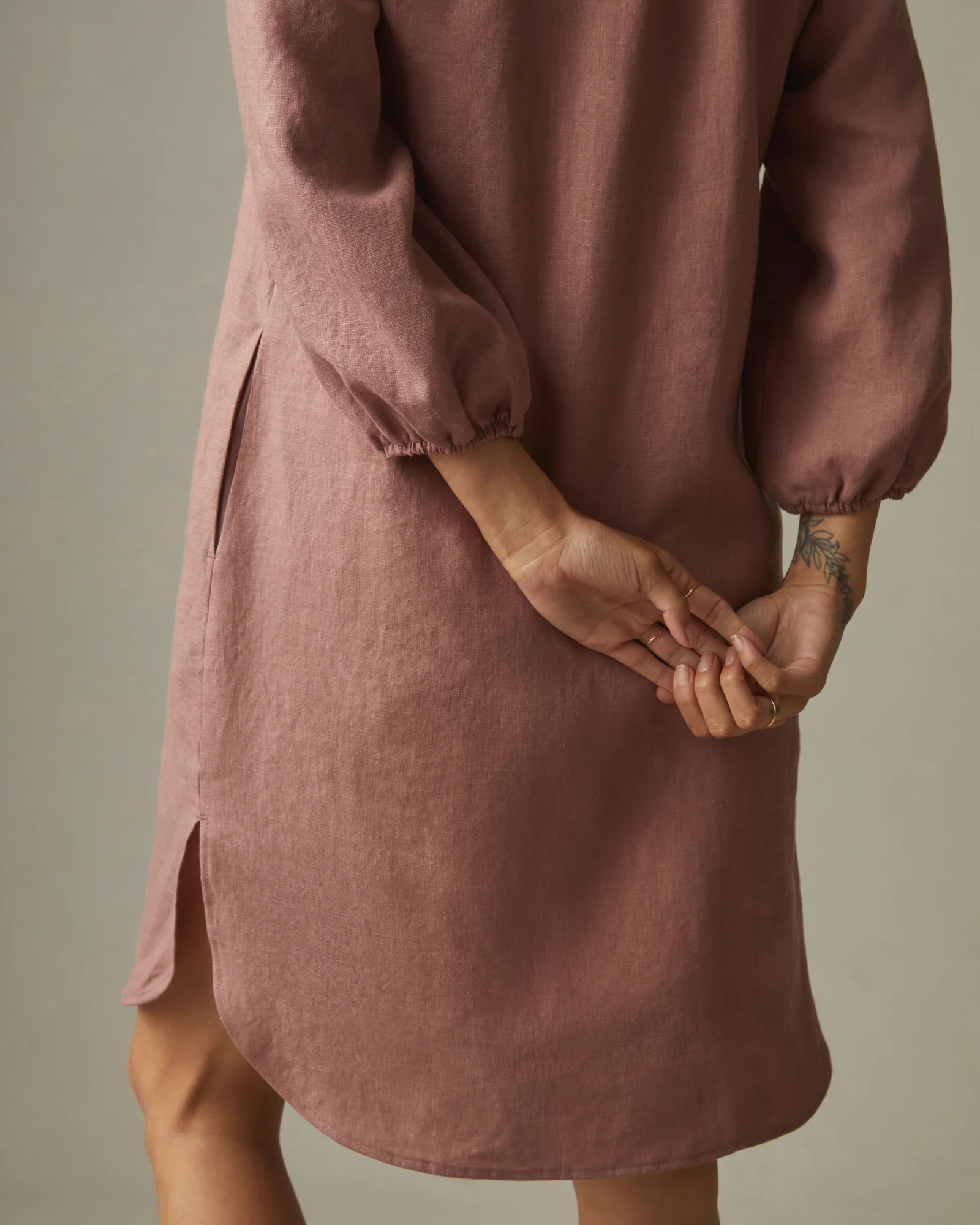 Women's Linen Tunic Dress - Burlwood - Image 4