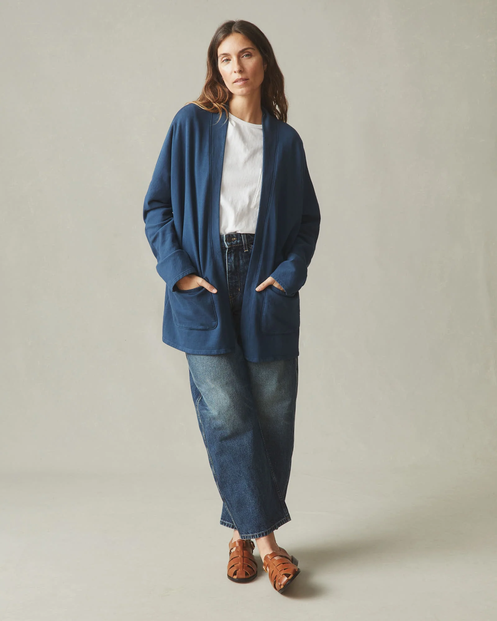Women's French Terry Cardigan - Marine Navy - Image 6
