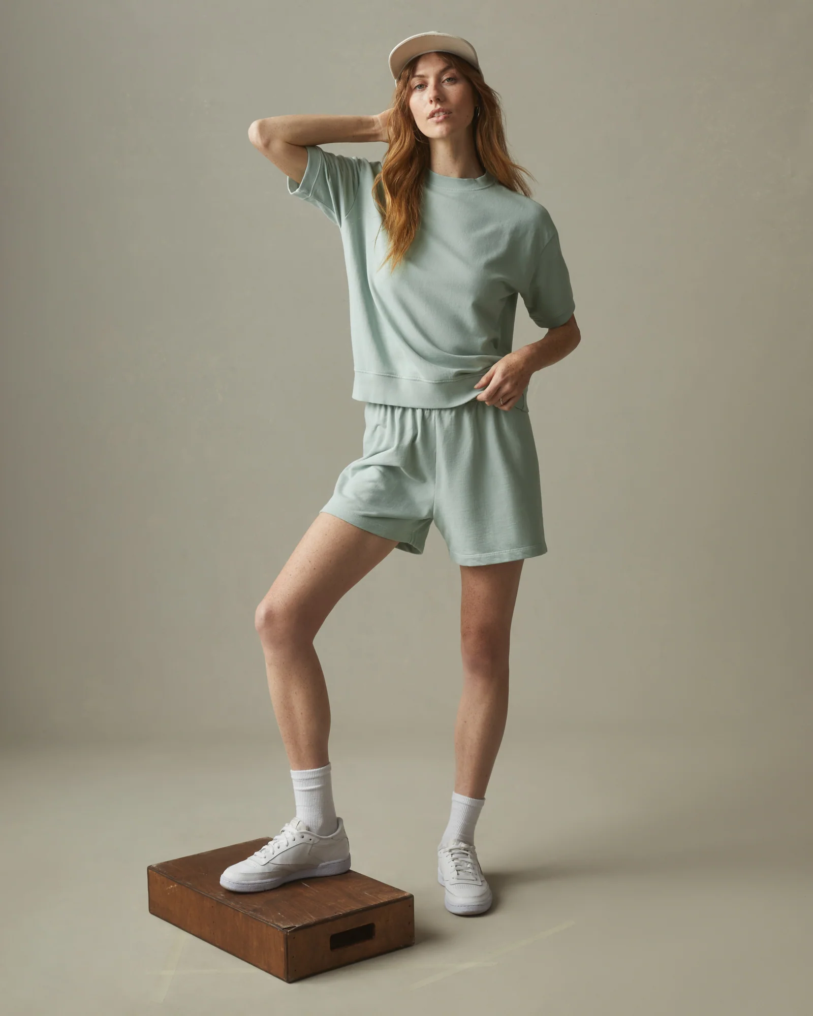 Women's French Terry Short Sleeve Sweatshirt - Aqua Grey - Image 4