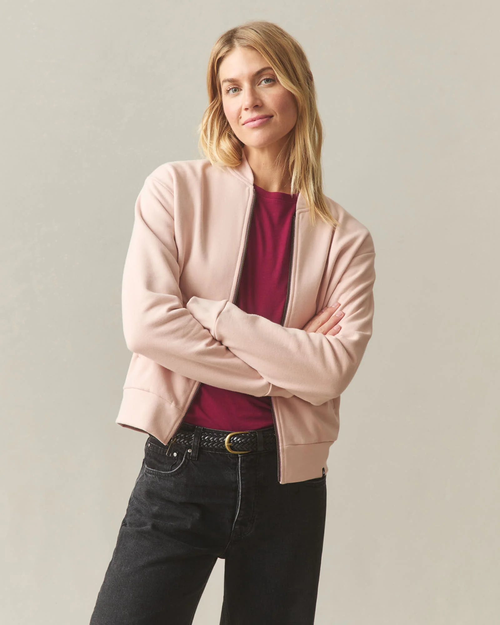 Women's Fleece Bomber Jacket - Cameo Rose - Image 2