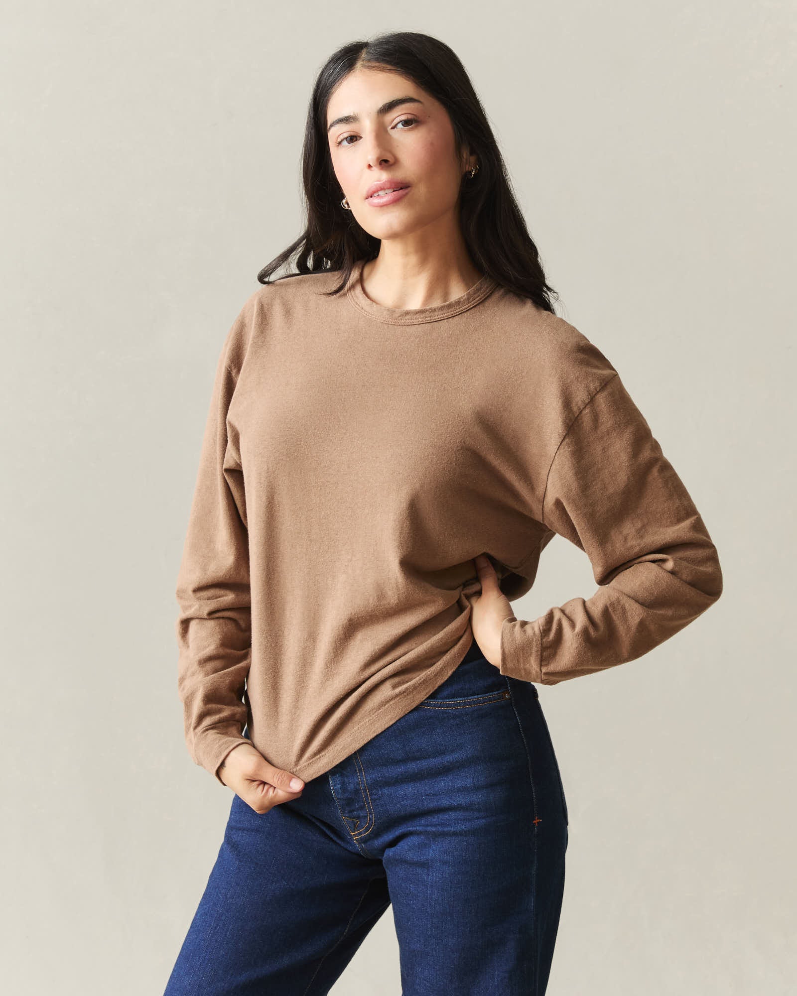 Women's Hemp Long Sleeve Crew Tee - Pine Bark - Image 2