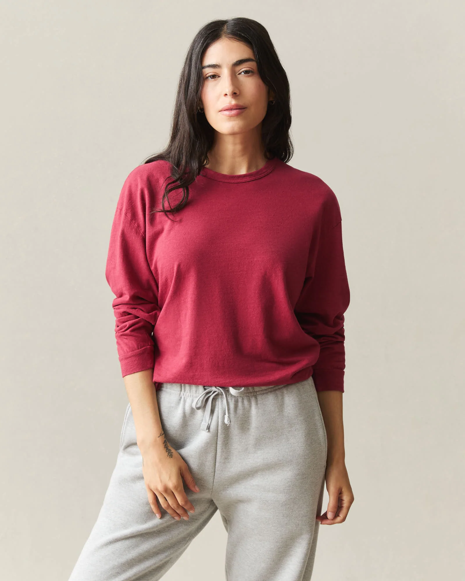 Women's Hemp Long Sleeve Crew Tee - Rio Red - Image 2