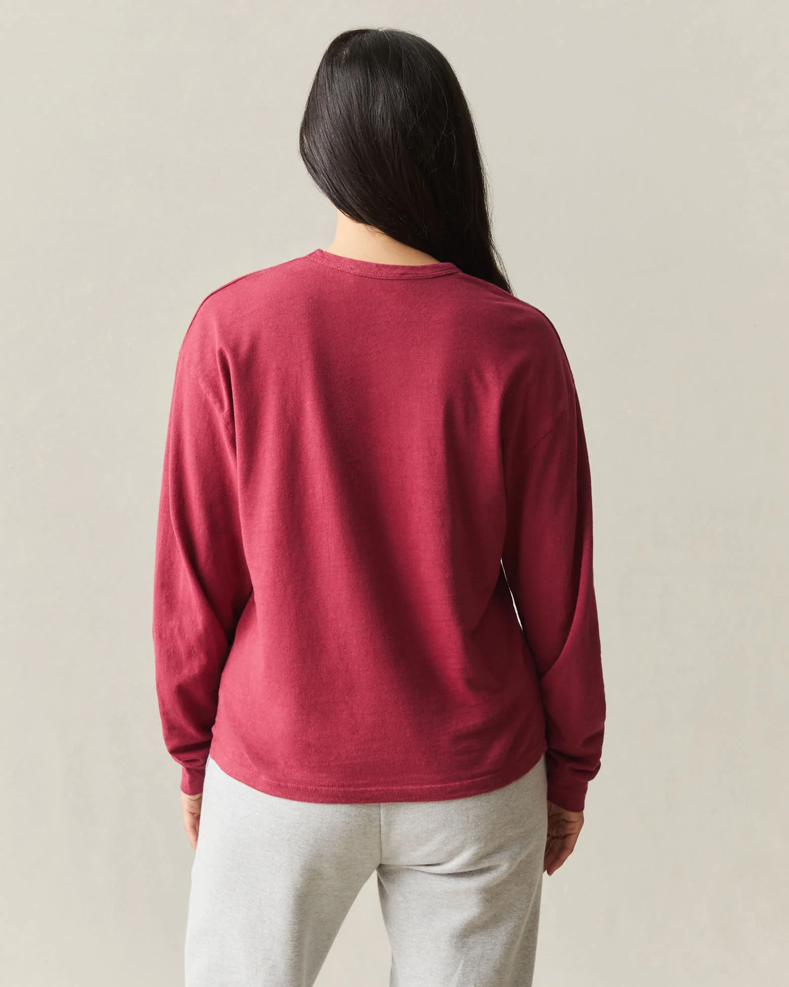 Women's Hemp Long Sleeve Crew Tee - Rio Red - Image 3