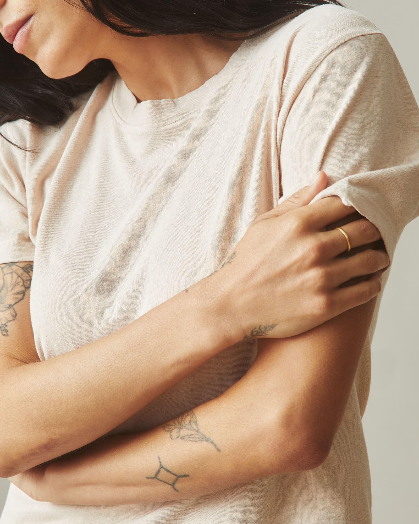 Women's Hemp Jersey Crew Tee - Almond Peach - Image 3