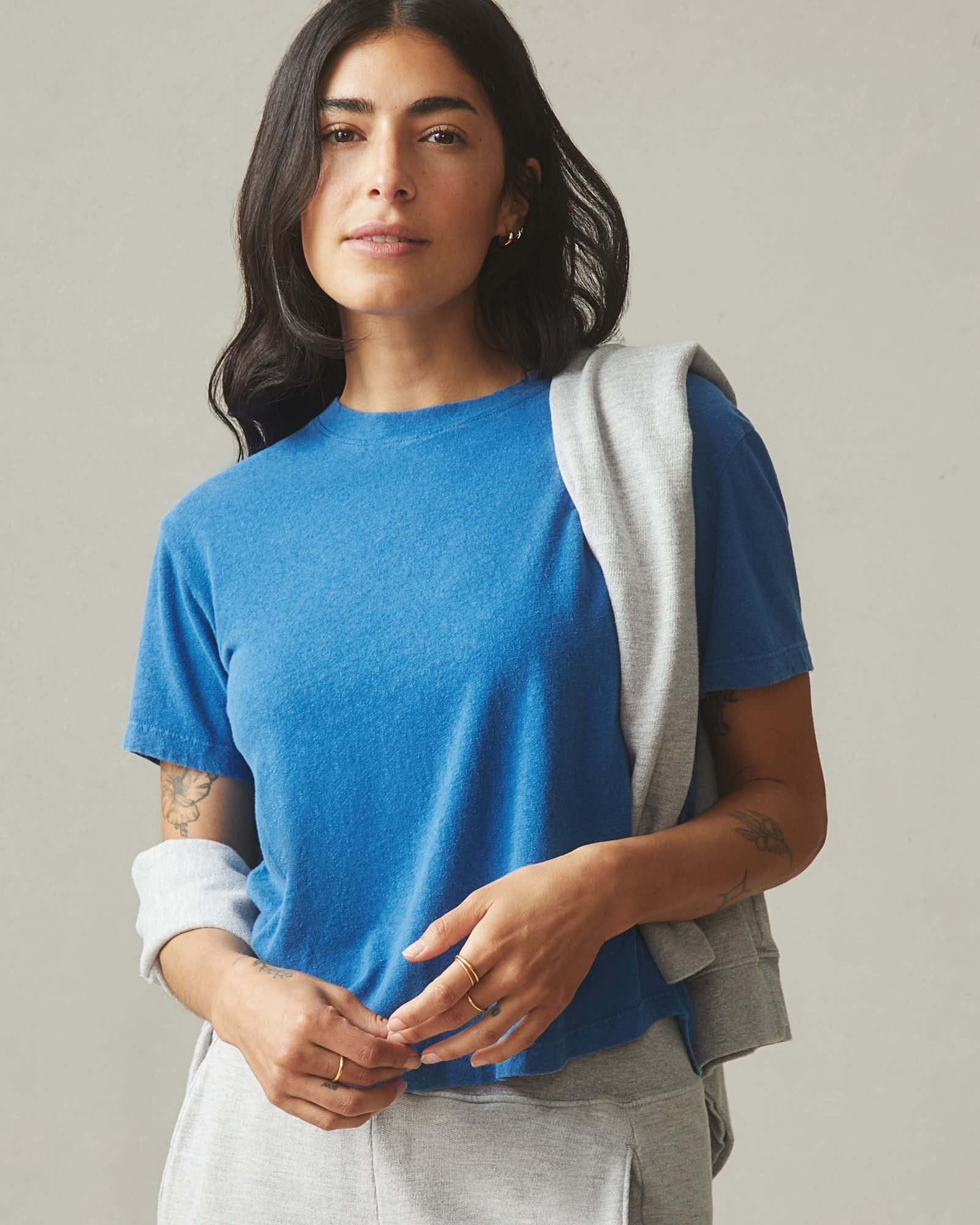 Women's Hemp Jersey Crew Tee - Classic Blue - Image 3