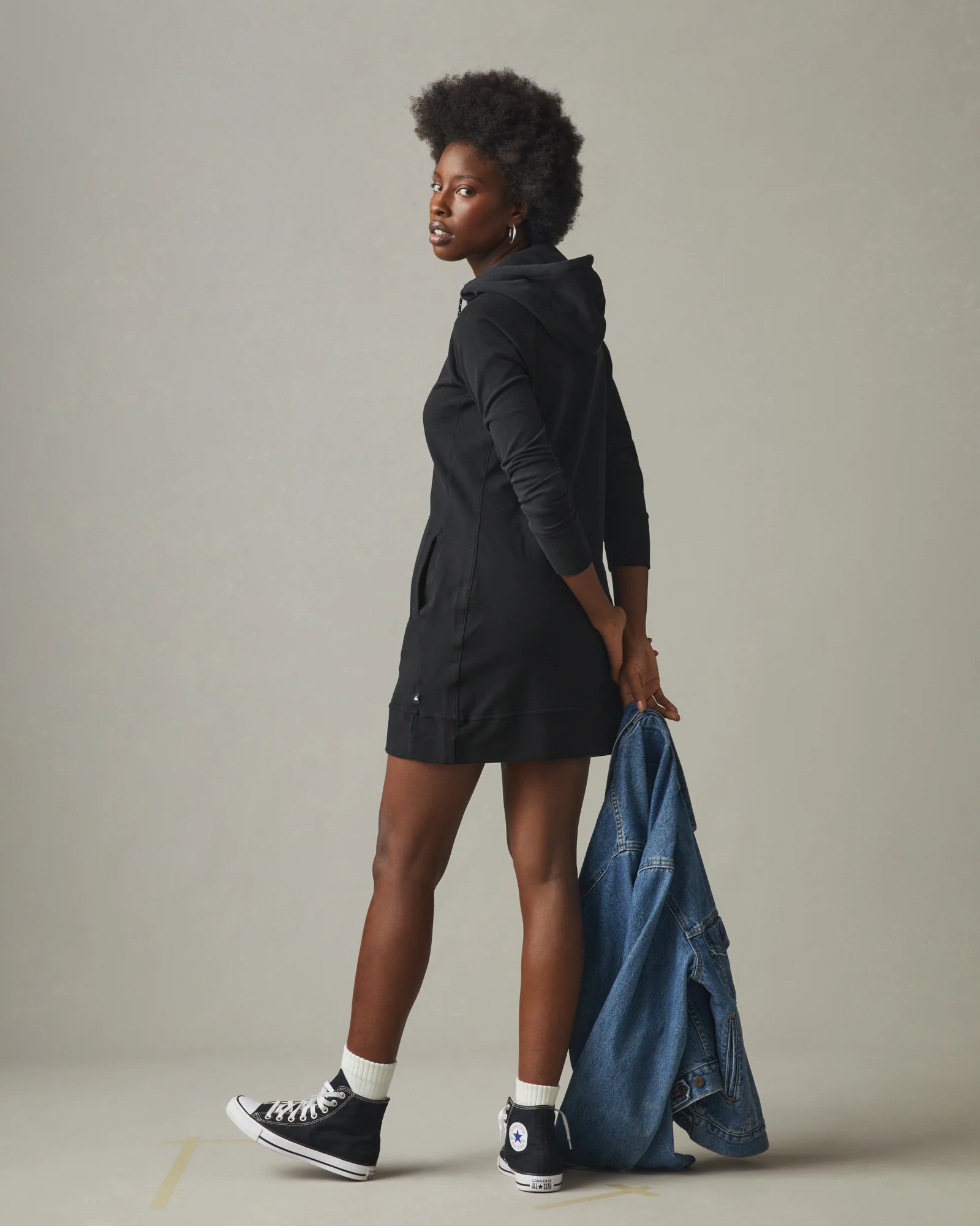Women's Hoodie Dress - Black - Image 7