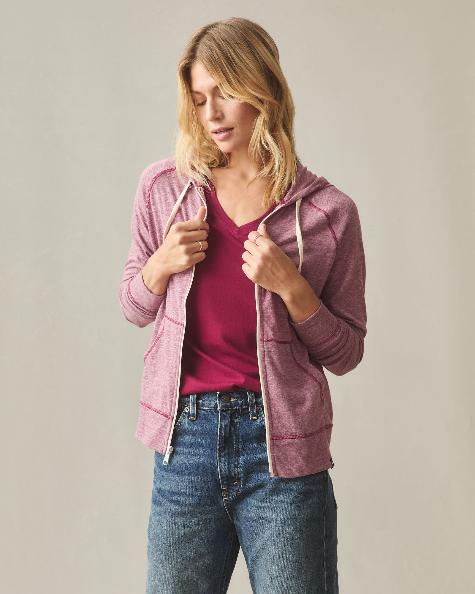 Women's Lightweight Full Zip - Bonfire Red Heather - Image 3