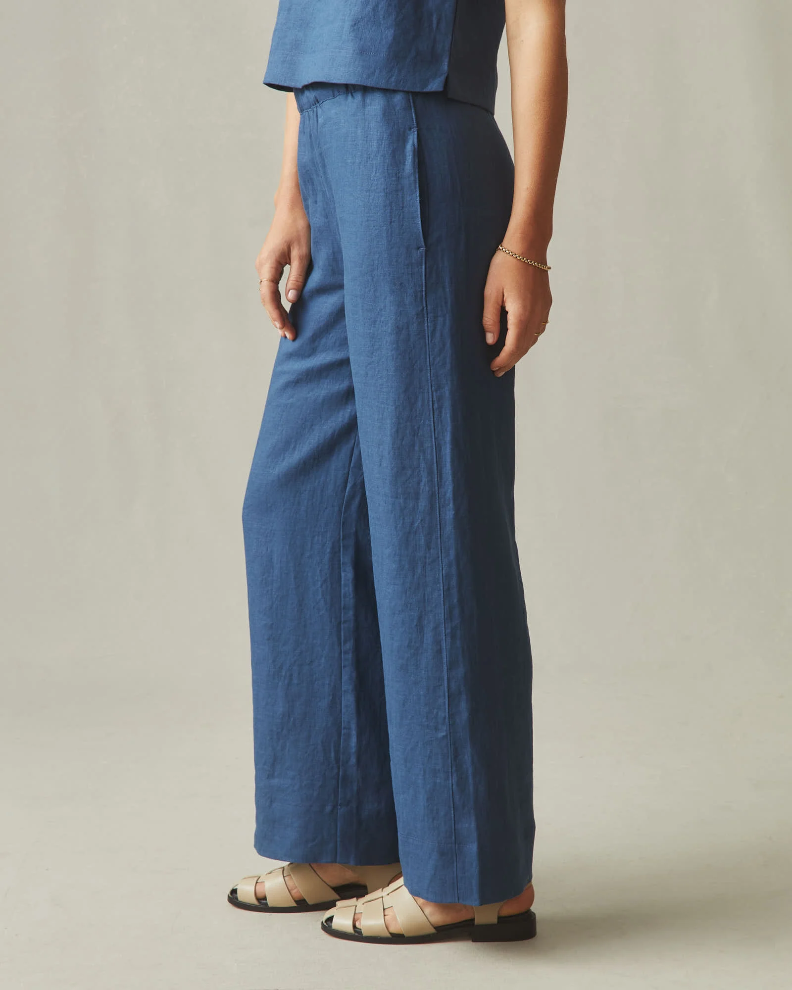Women's Linen Wide Leg Pant - Marine Navy - Image 3