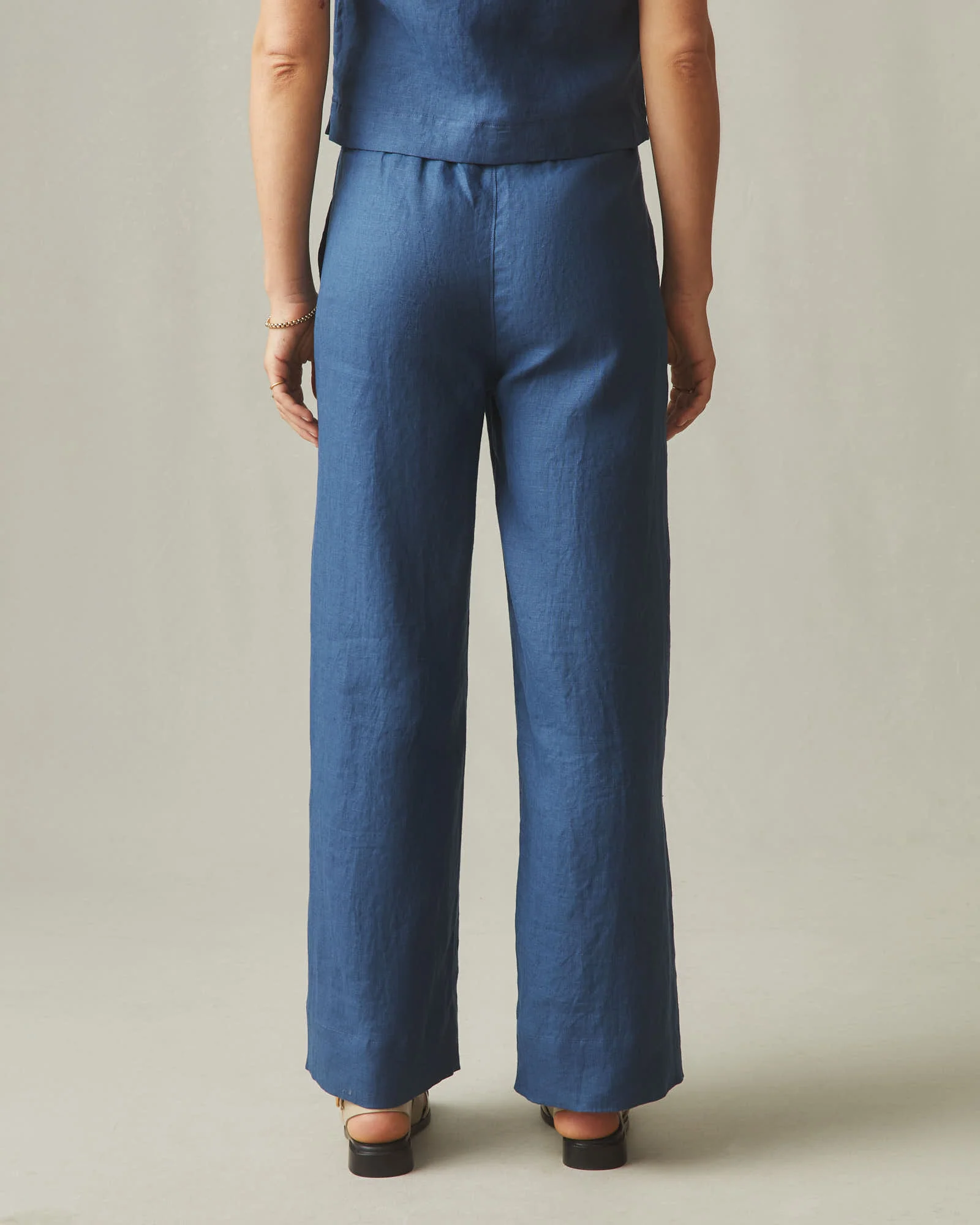 Women's Linen Wide Leg Pant - Marine Navy - Image 4