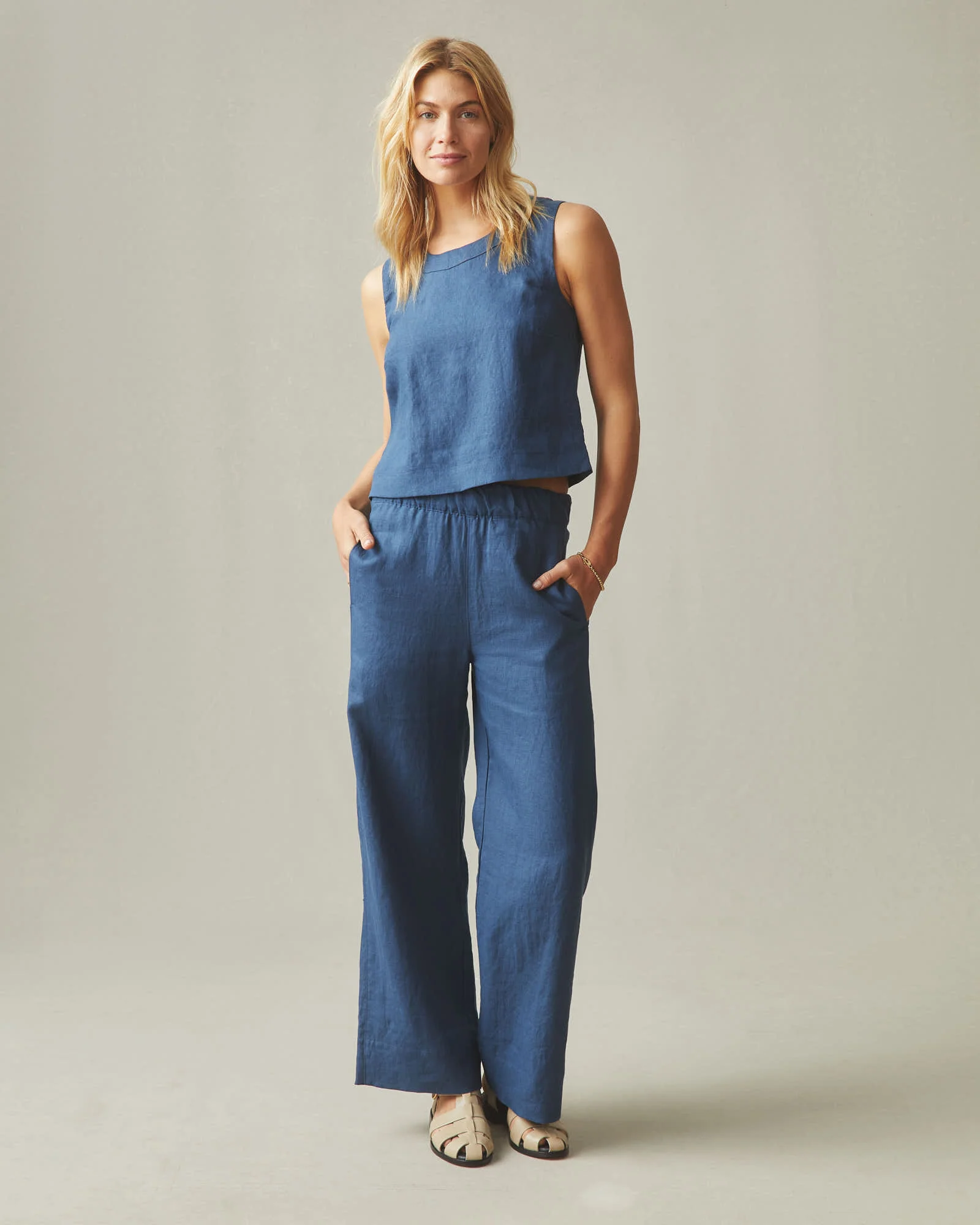 Women's Linen Wide Leg Pant - Marine Navy - Image 5