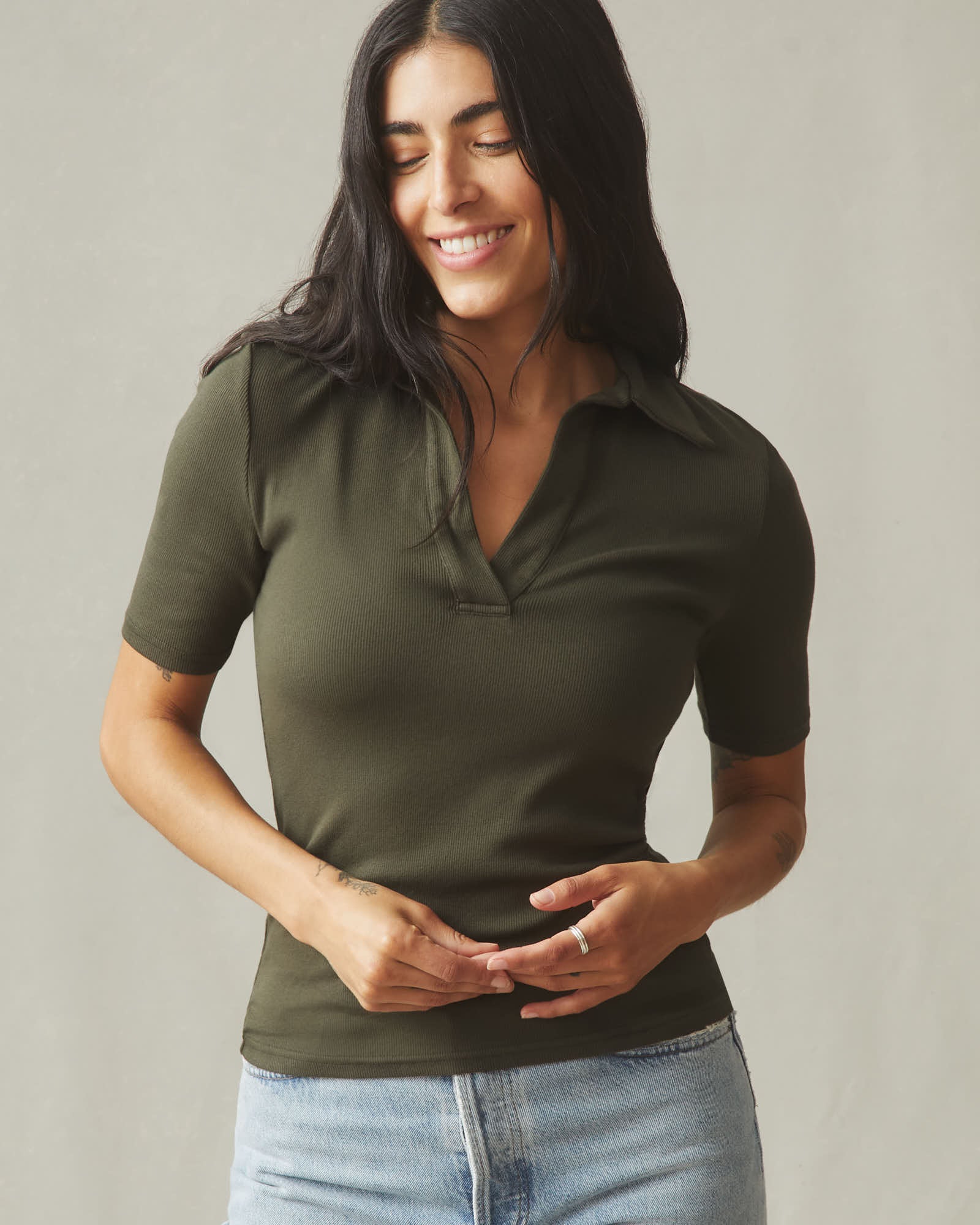 Women's Luxe Rib Popover - Deep Olive - Image 4