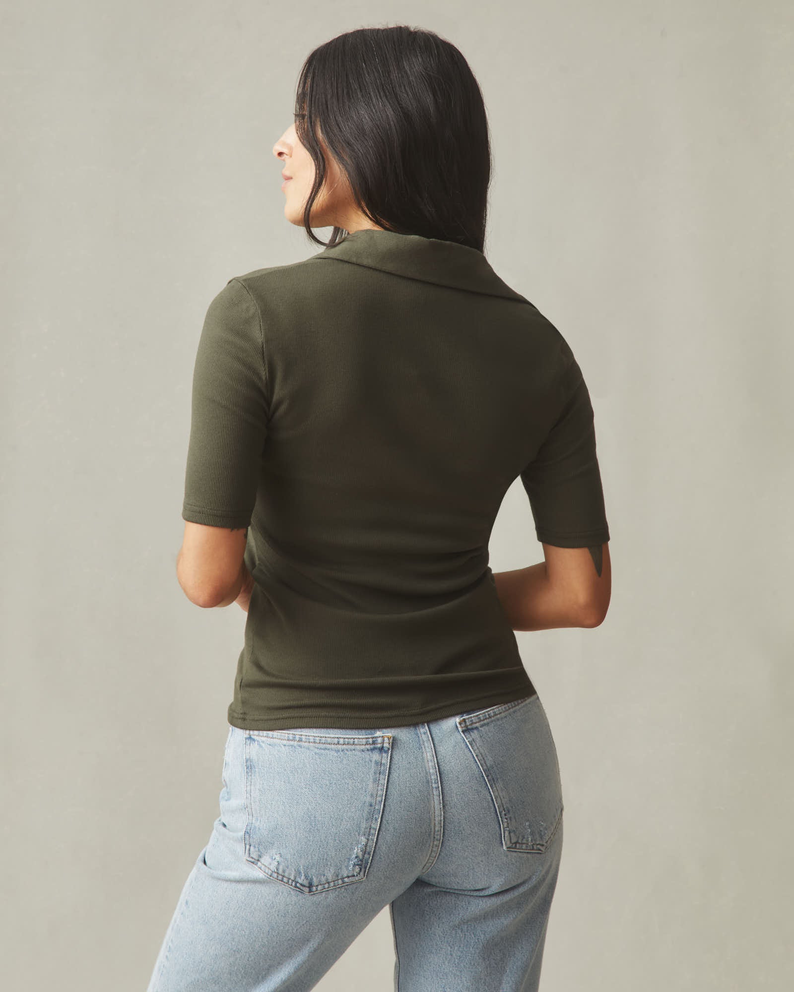 Women's Luxe Rib Popover - Deep Olive - Image 5