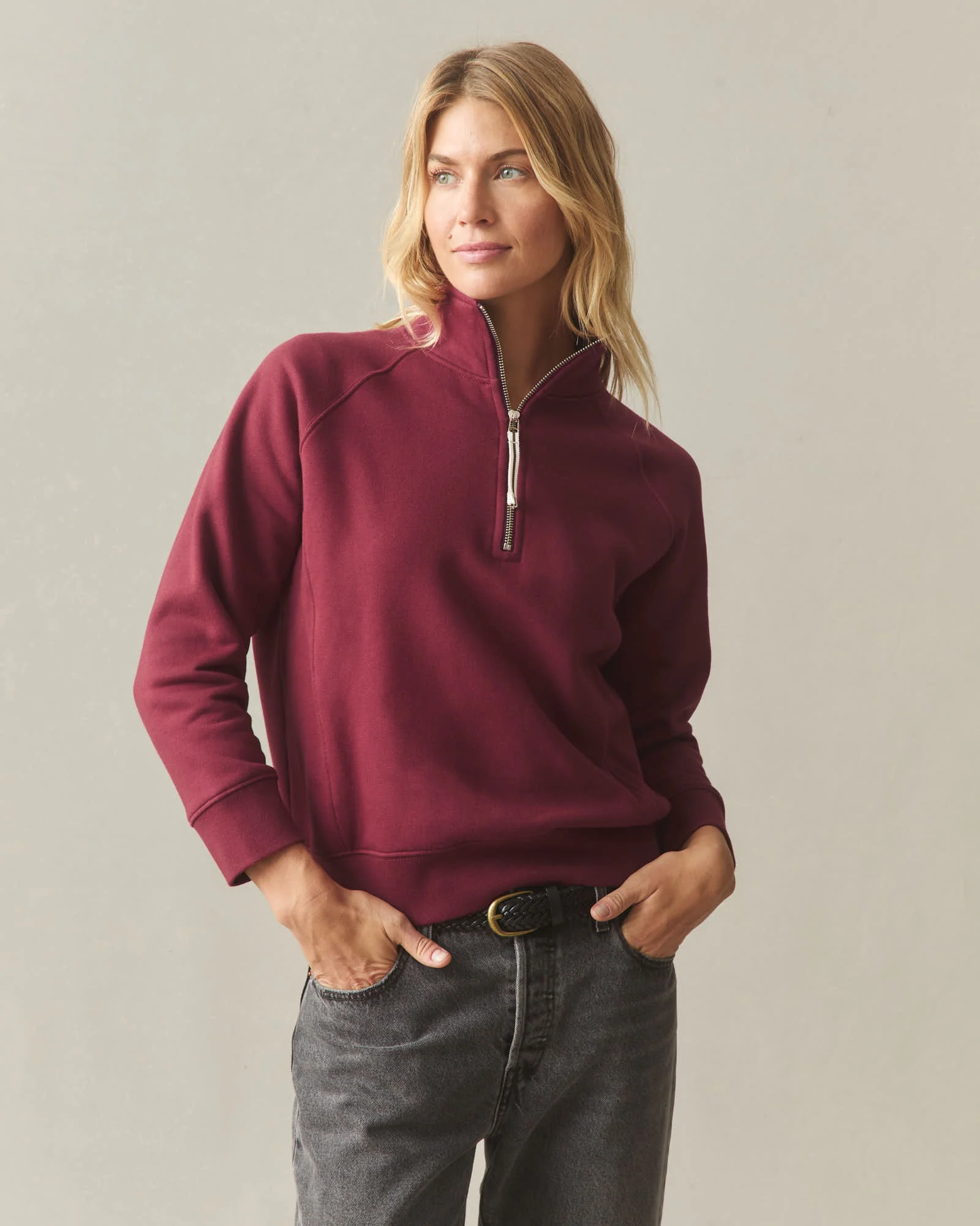Women's Midweight Half Zip - Pomegranate - Image 2