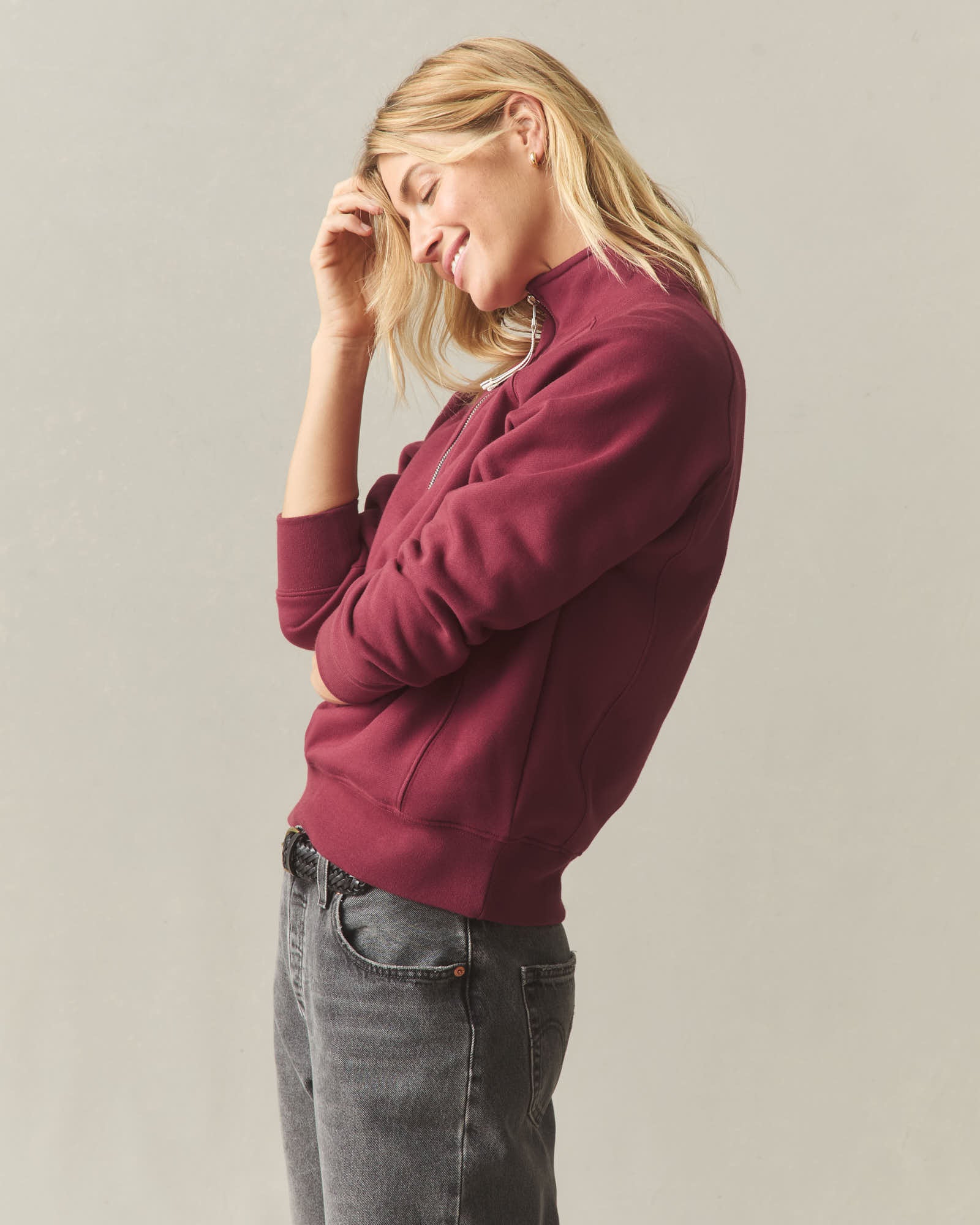 Women's Midweight Half Zip - Pomegranate - Image 4