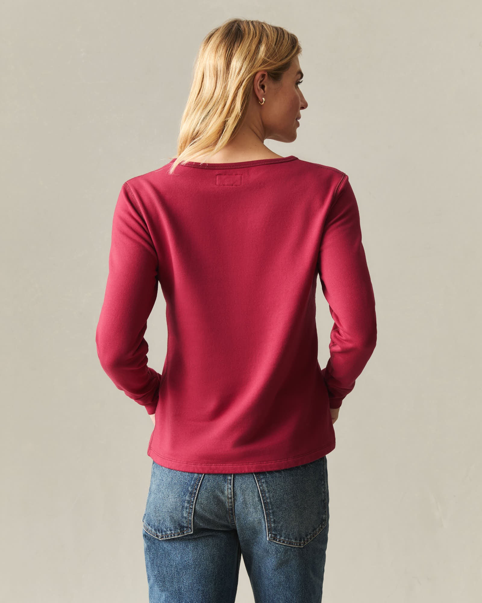 Women's Modal Fleece V-Notch Top - Rio Red - Image 3