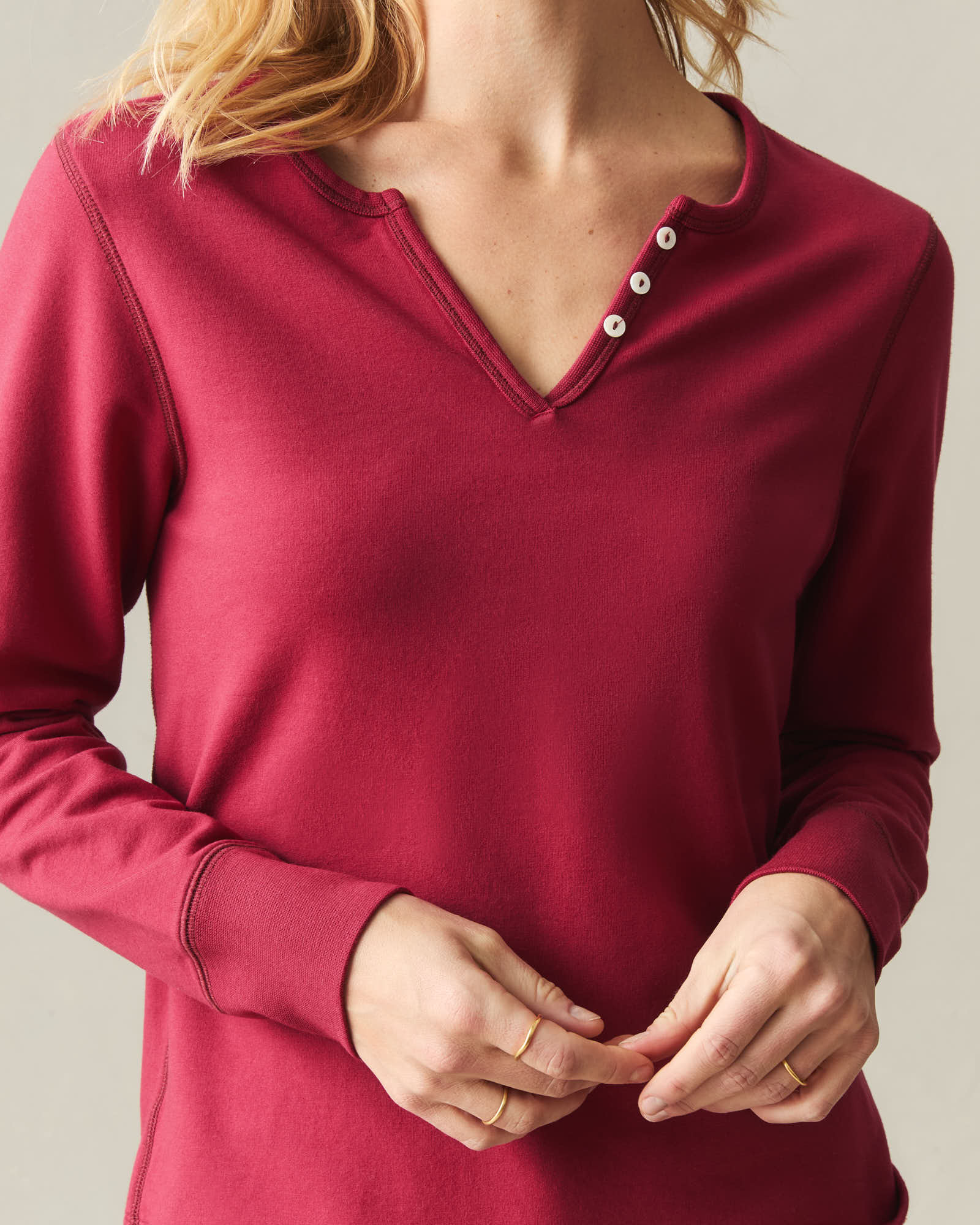 Women's Modal Fleece V-Notch Top - Rio Red - Image 4