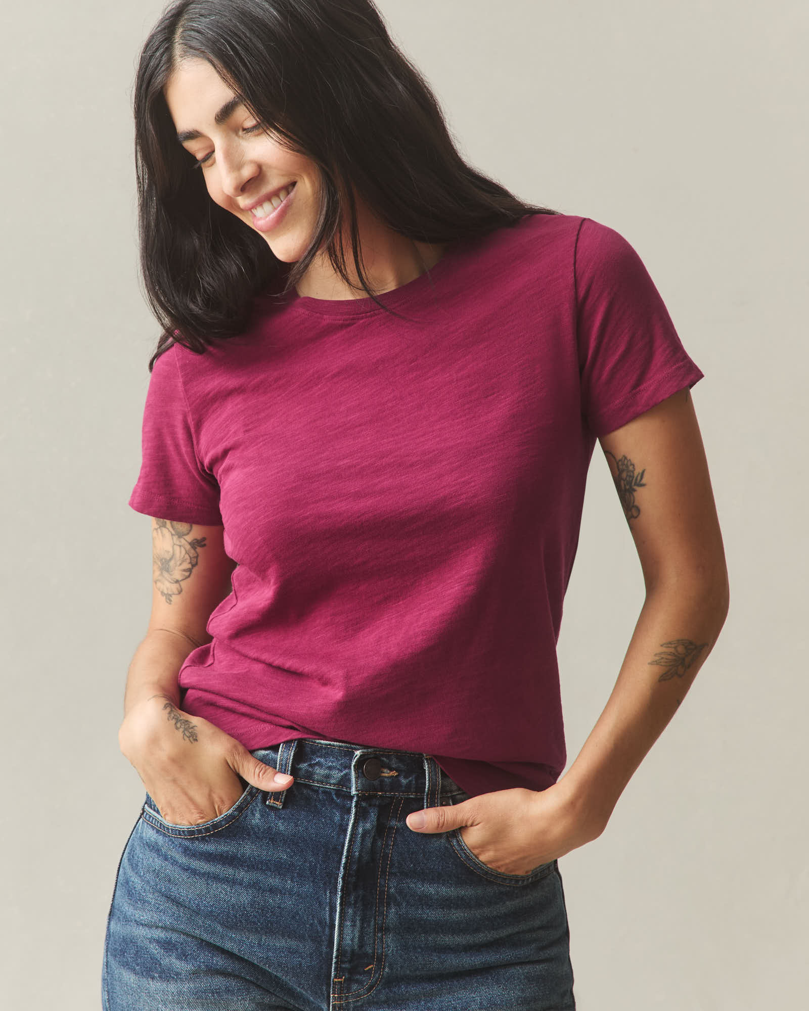 Women's Premium Slub Crew Tee - Beet Red - Image 4