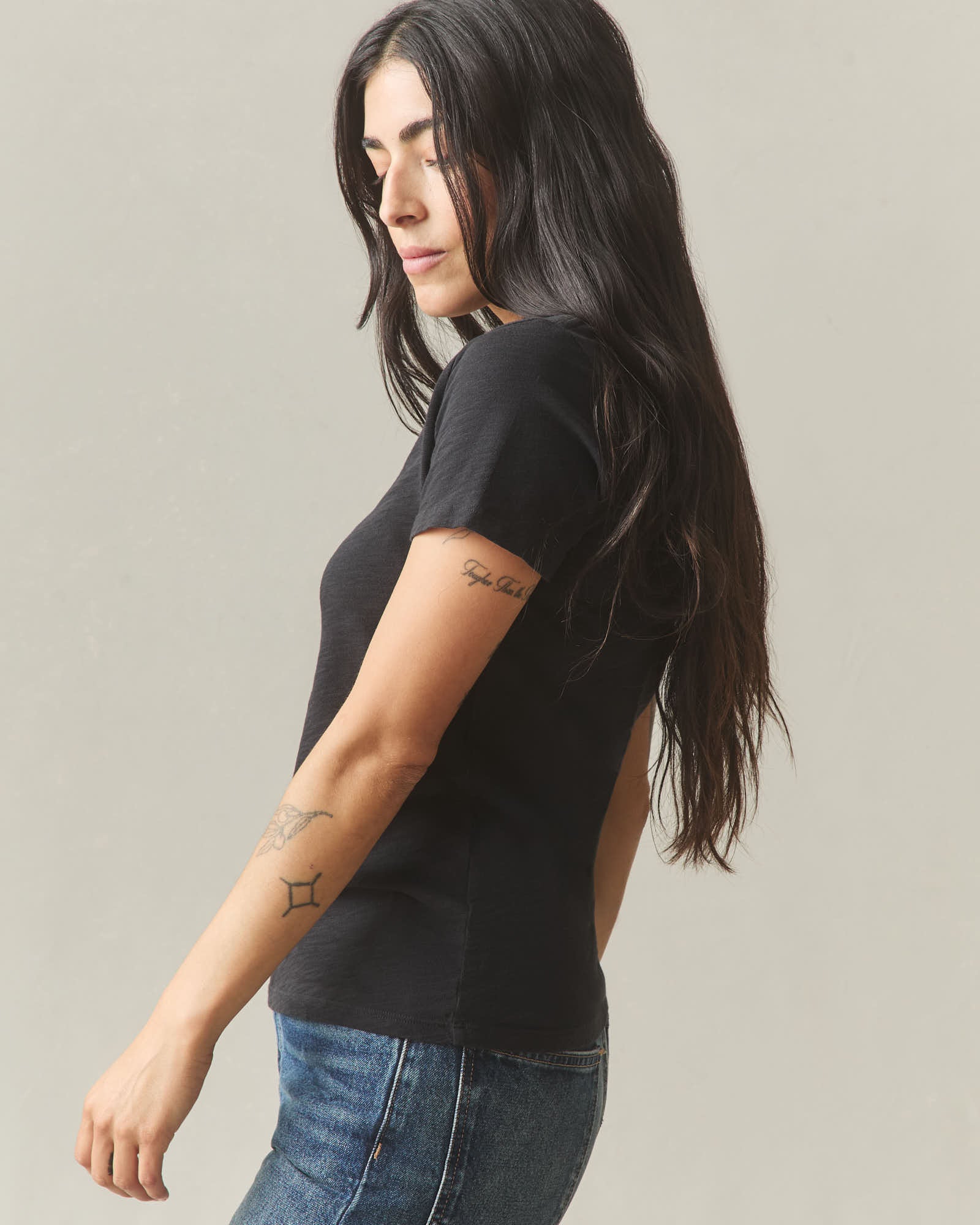 Women's Premium Slub Crew Tee - Black - Image 3
