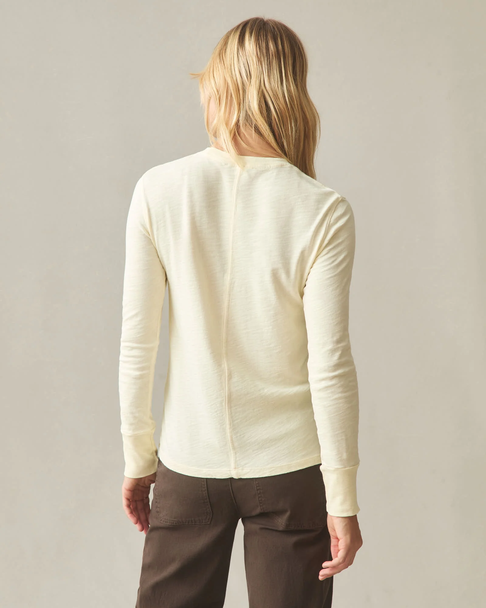 Women's Premium Slub Long Sleeve Crew Tee - Almond Oil - Image 3