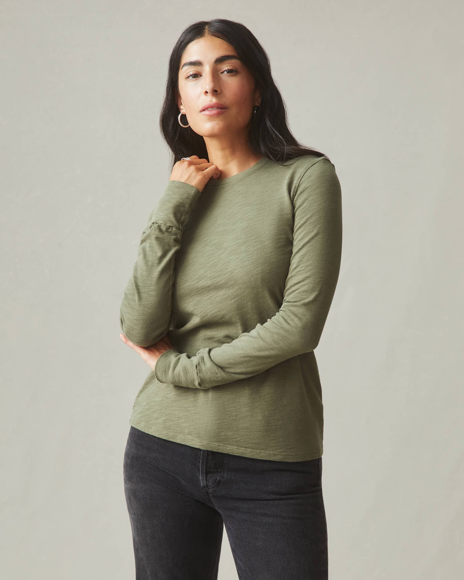 Women's Premium Slub Long Sleeve Crew Tee - Artichoke - Image 3